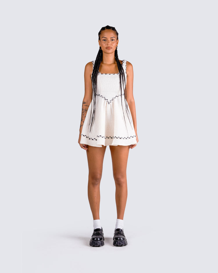 Lorene Ivory Tweed Mini Dress