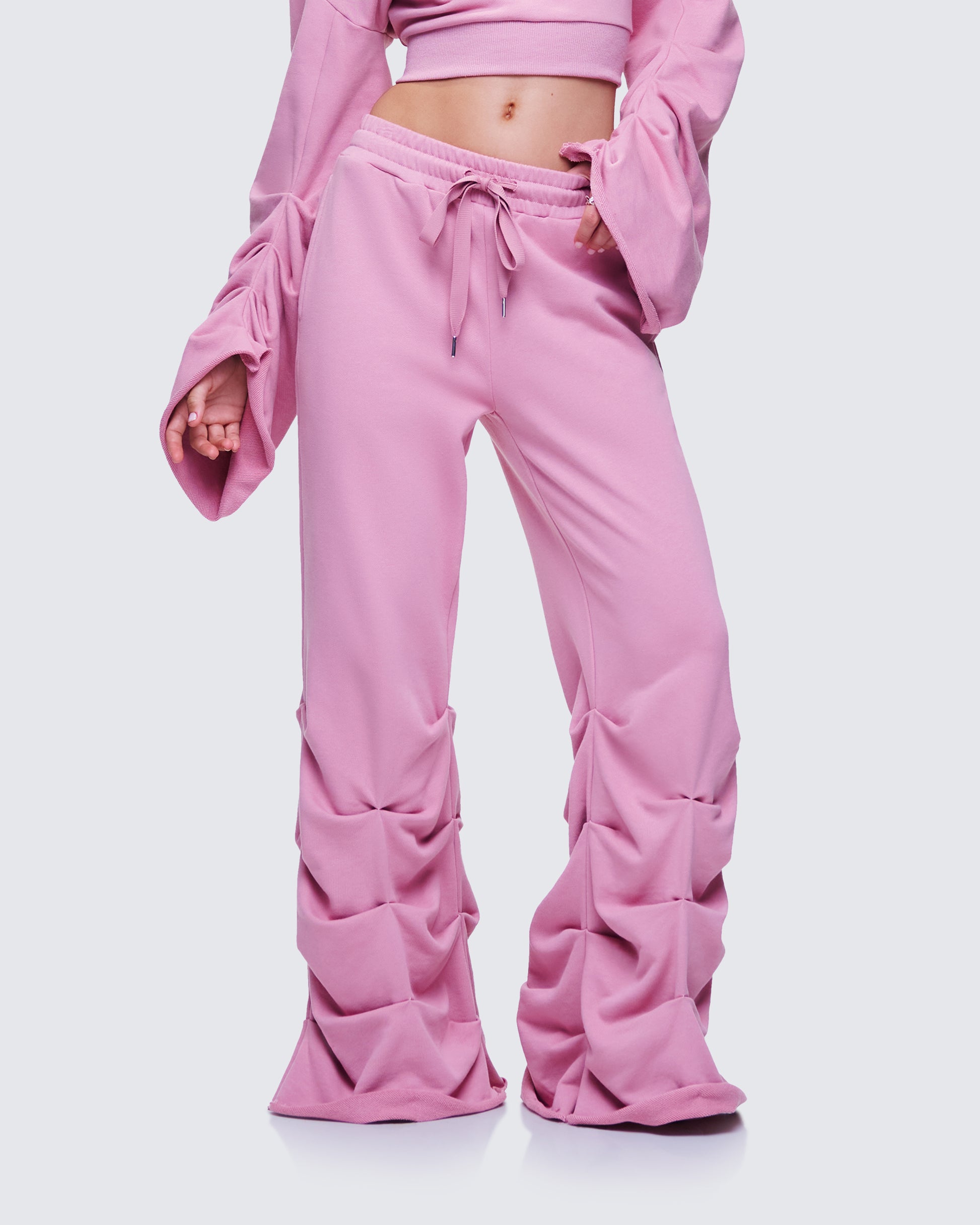 Una Pink Stacked Leg Toggle Sweatpant
