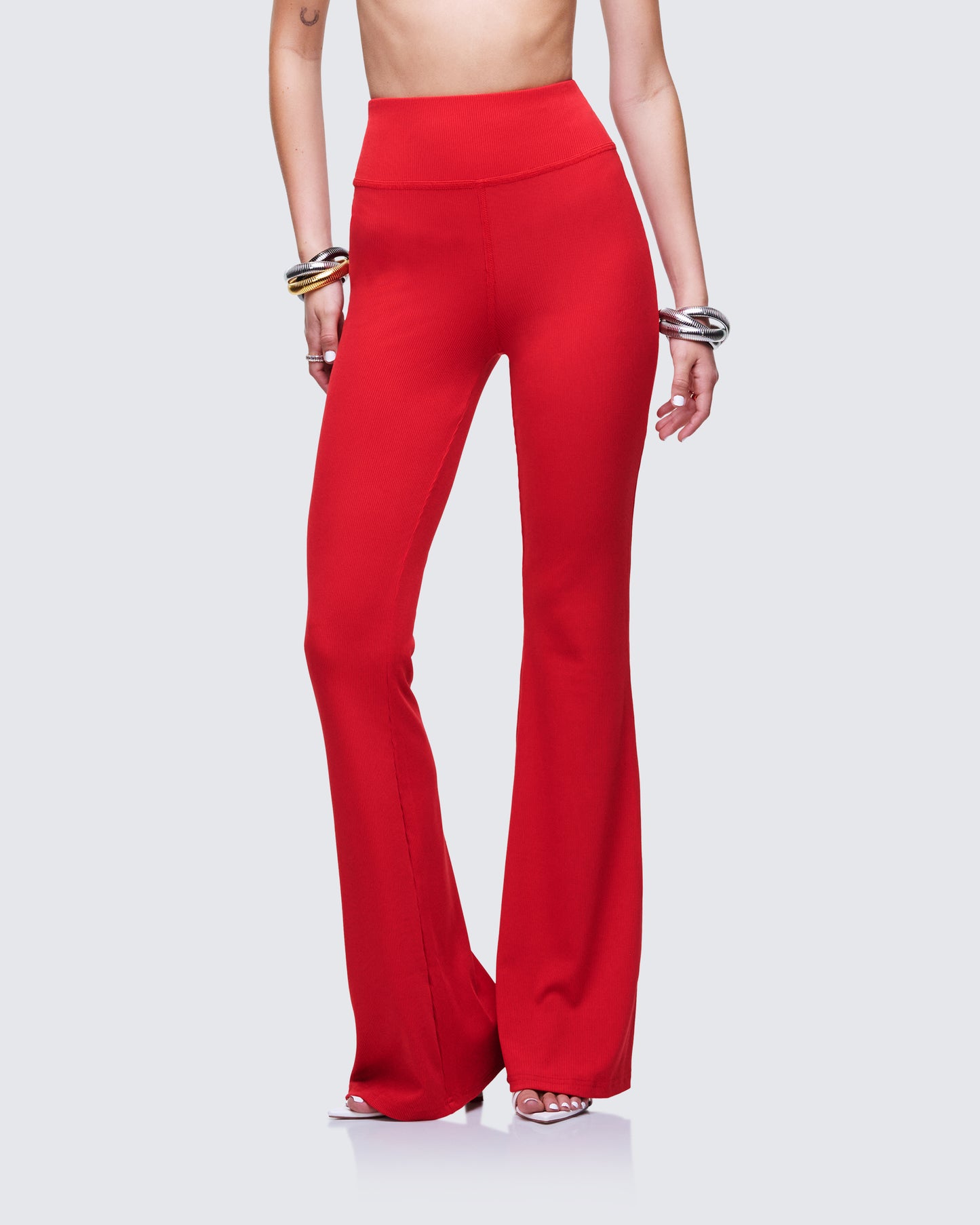 Cambree Red Ribbed Flare Legging