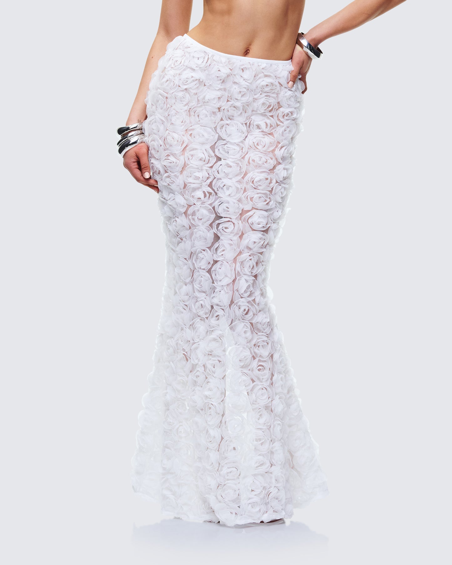 Ambrose White 3D Flower Maxi Skirt