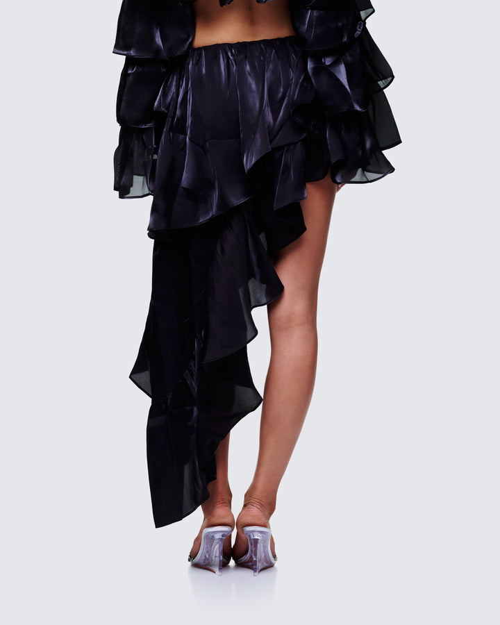 Skipper Black Ruffle Asymmetrical Skirt - back view