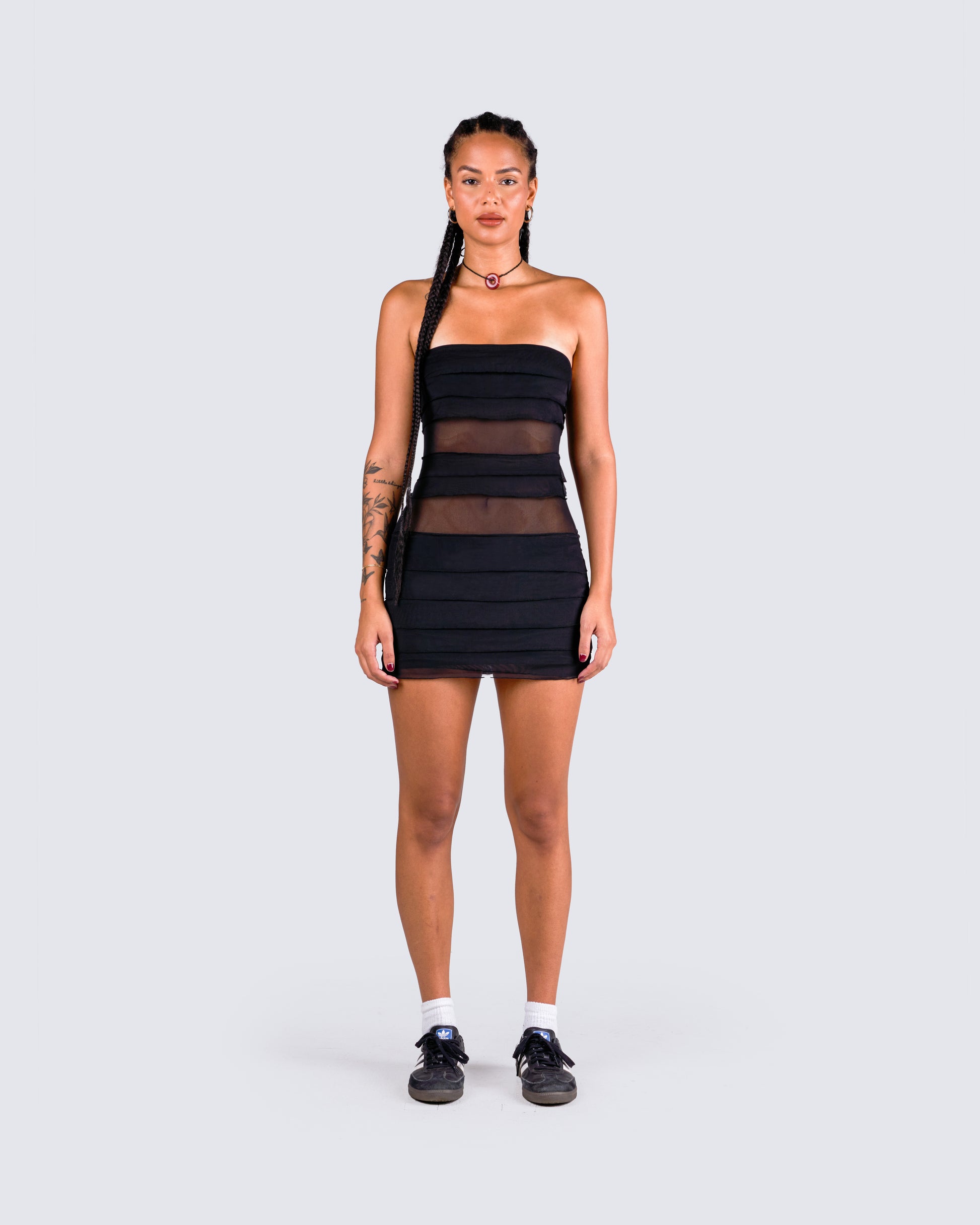 Black Tiered Mini Dress - Strapless Mesh Party FINESSE Black Tiered Mini Dress - Strapless Mesh Party FINESSE