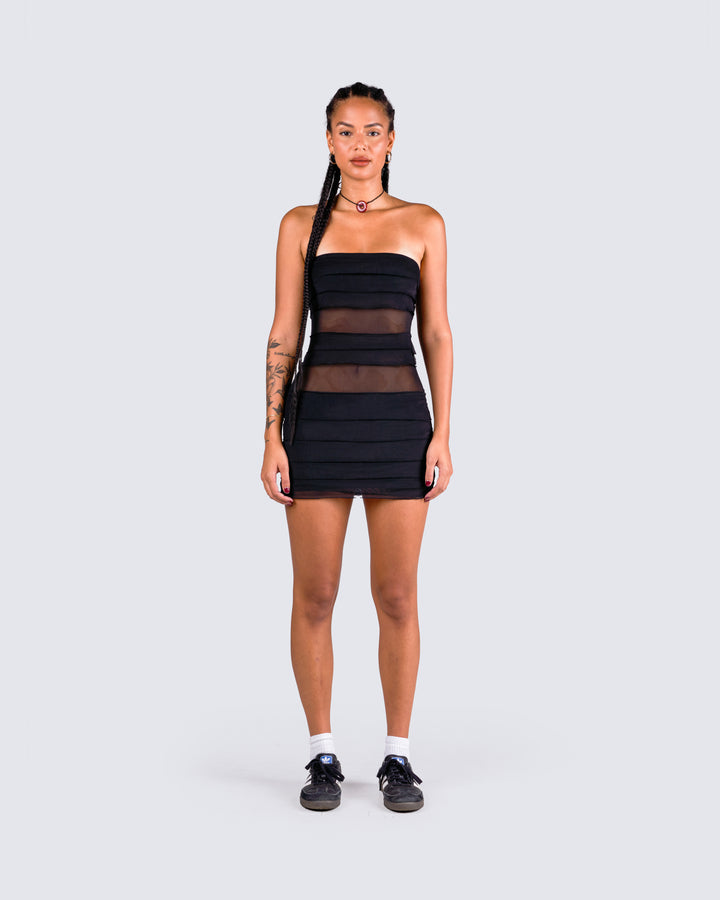 ginny black mesh mini dress Black Off Shoulder Mini Dress