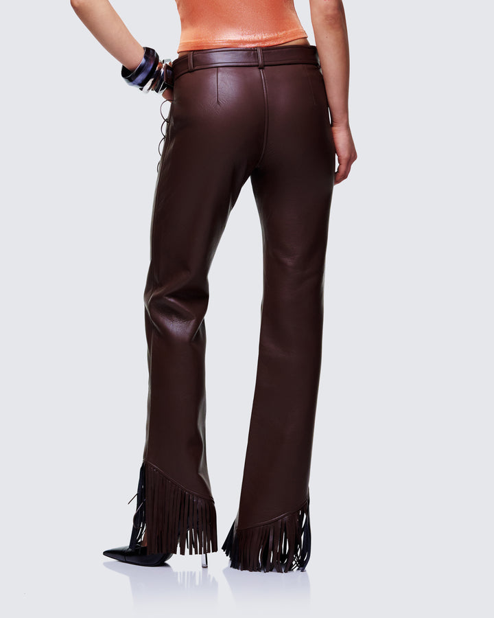 Liora Brown Vegan Leather Laced Pants