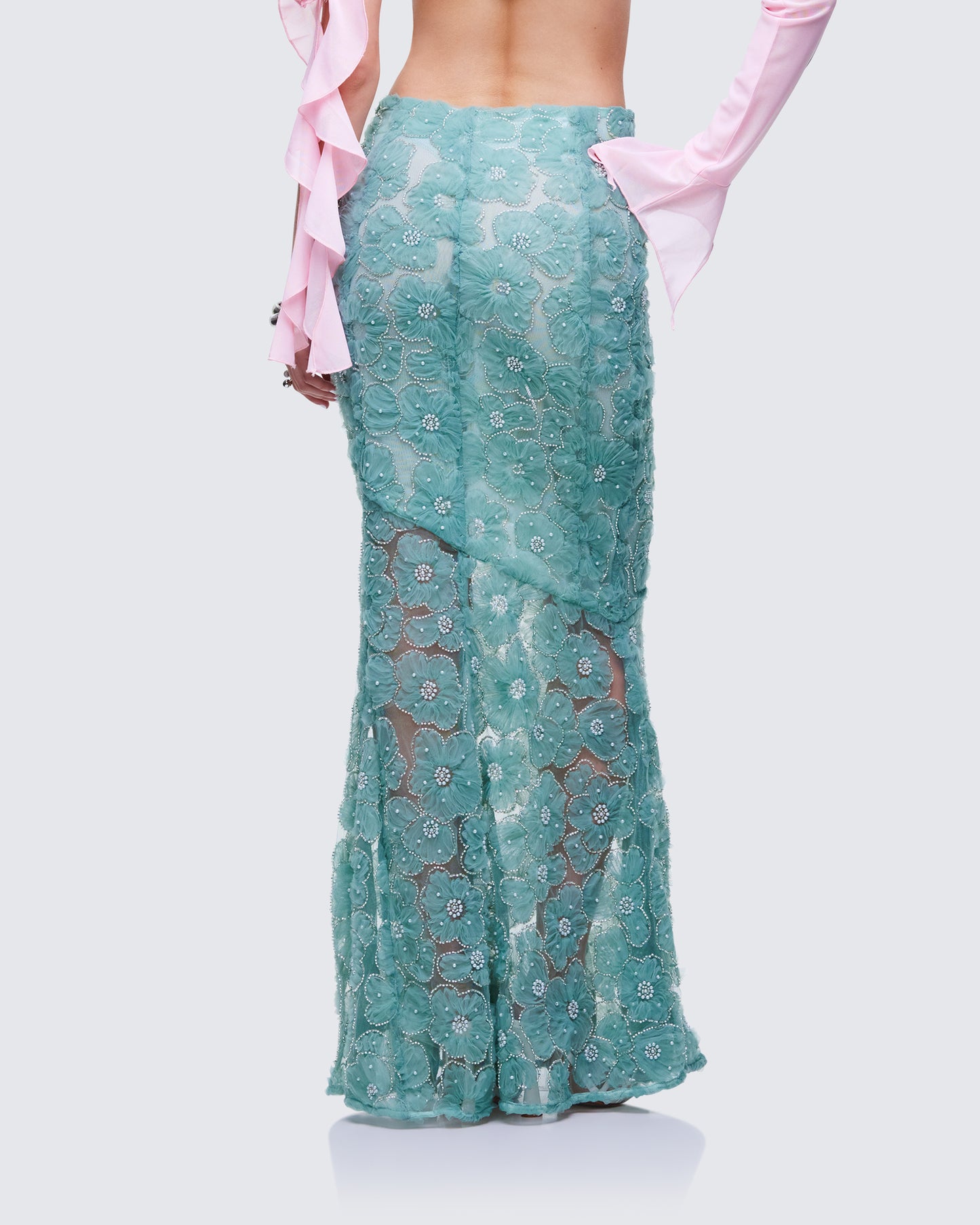 Delancy Blue Embroidered Midi Skirt