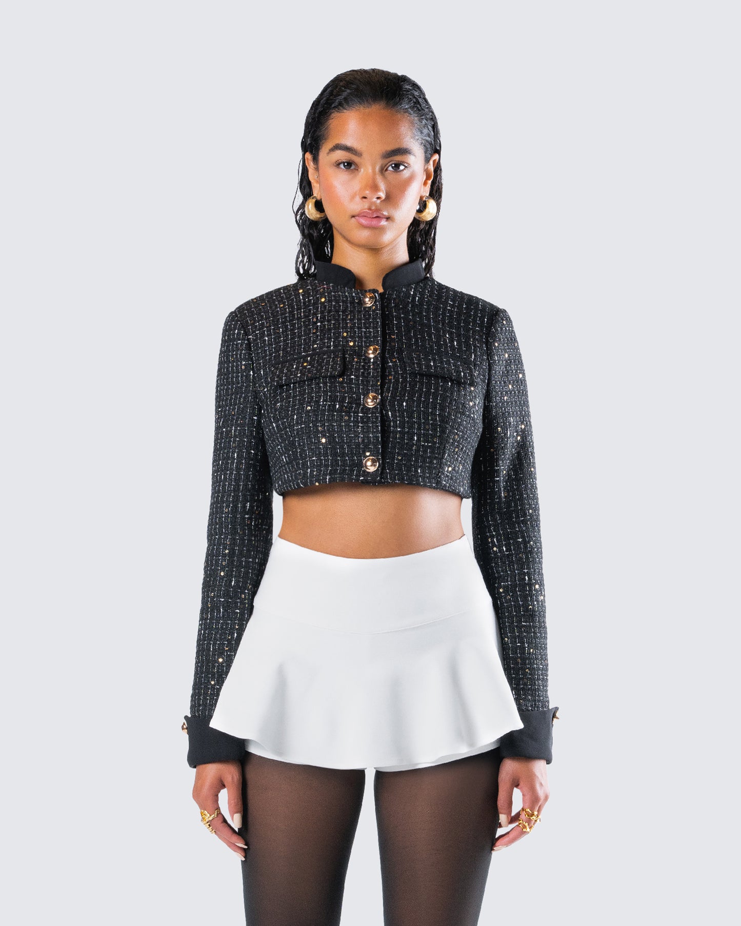 Pippa Black Tweed Cropped Jacket