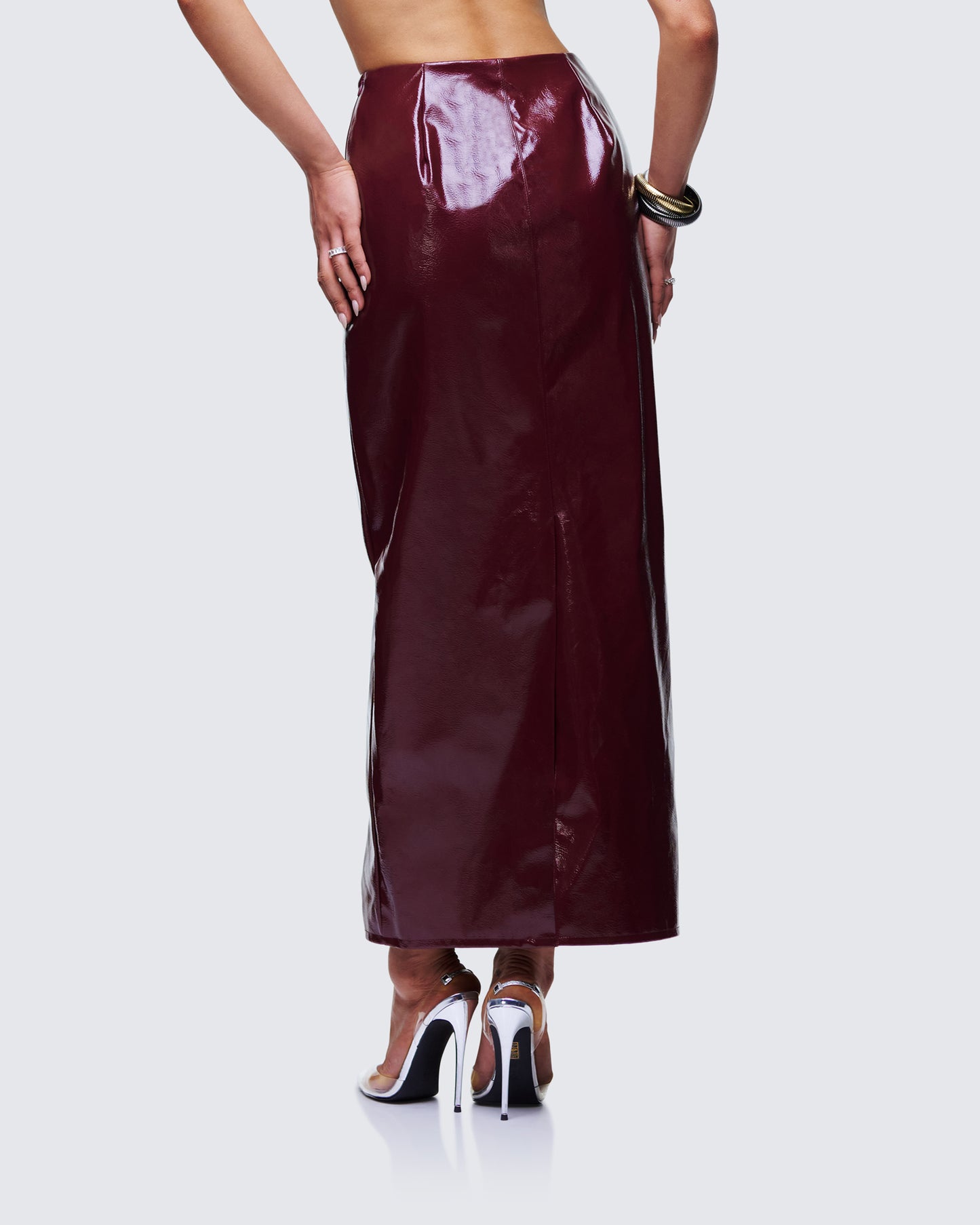 Matilde Plum Vegan Leather Pencil Midi Skirt