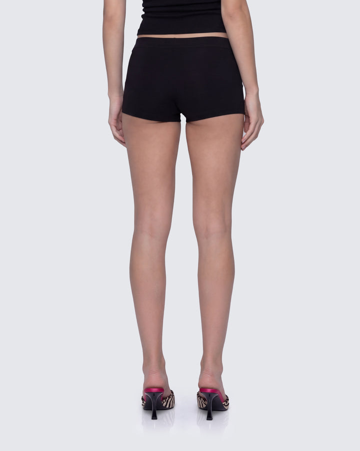 Women's black cotton shorts alternate angle – FINESSE