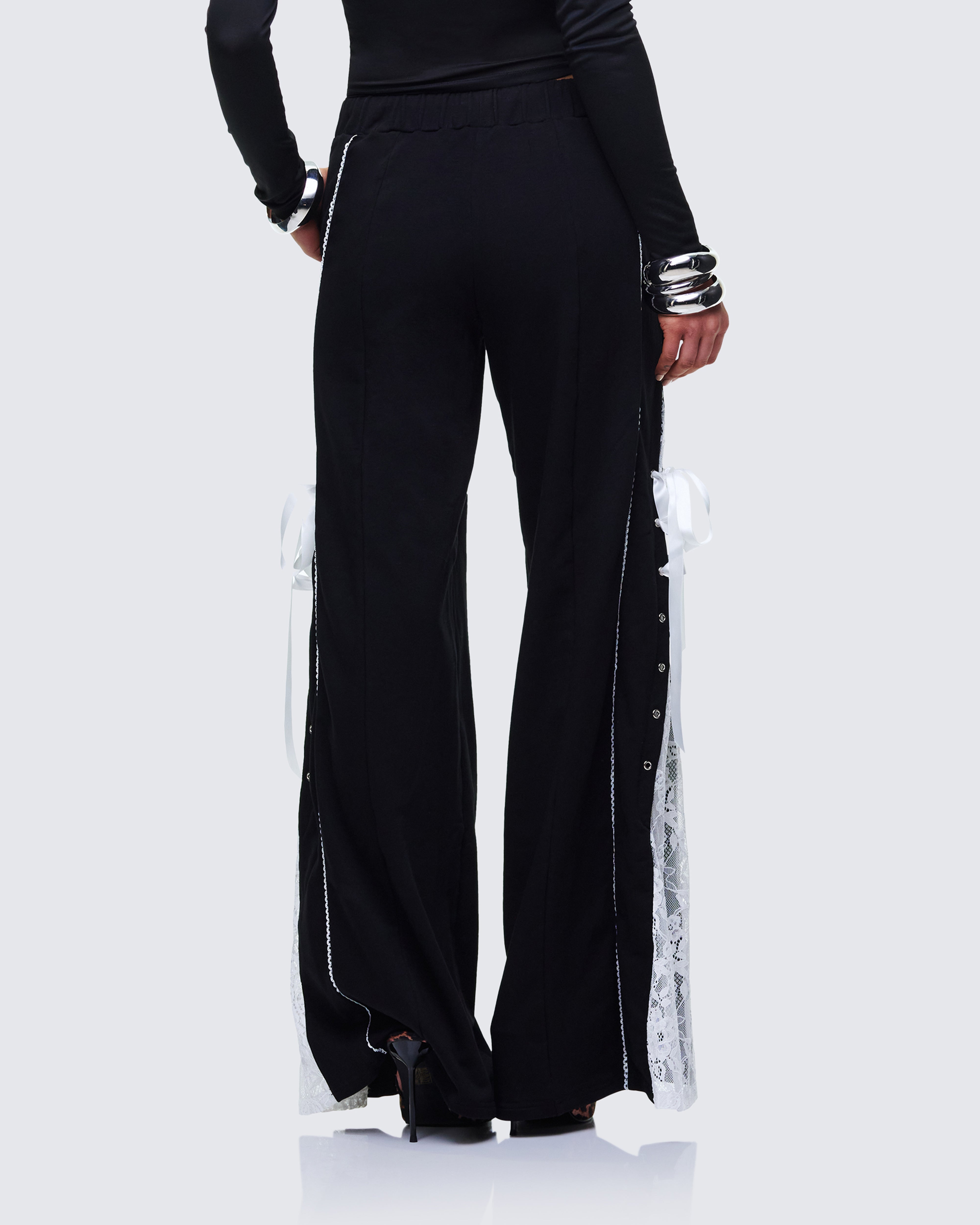 Black Flare Sweatpants - Pink Ribbon Lace Up Gothic – FINESSE