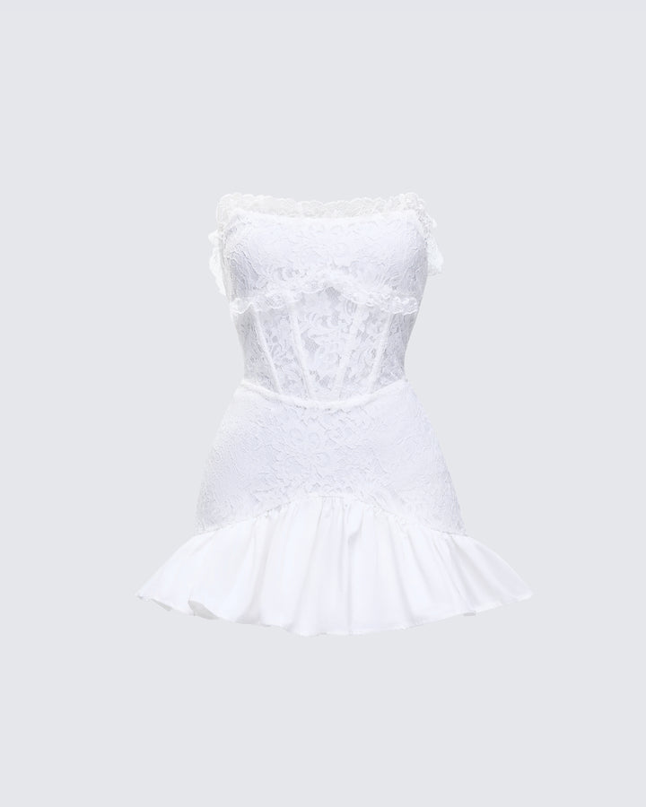White Lace Mini Dress - Sweetheart Bustier Corset L White Lace Mini Dress - Sweetheart Bustier Corset L