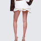 Zefira Ivory Fur Trim Distressed Mini Skirt