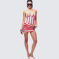 Risa Red Stripe Asymmetric Ruched Mini Skirt