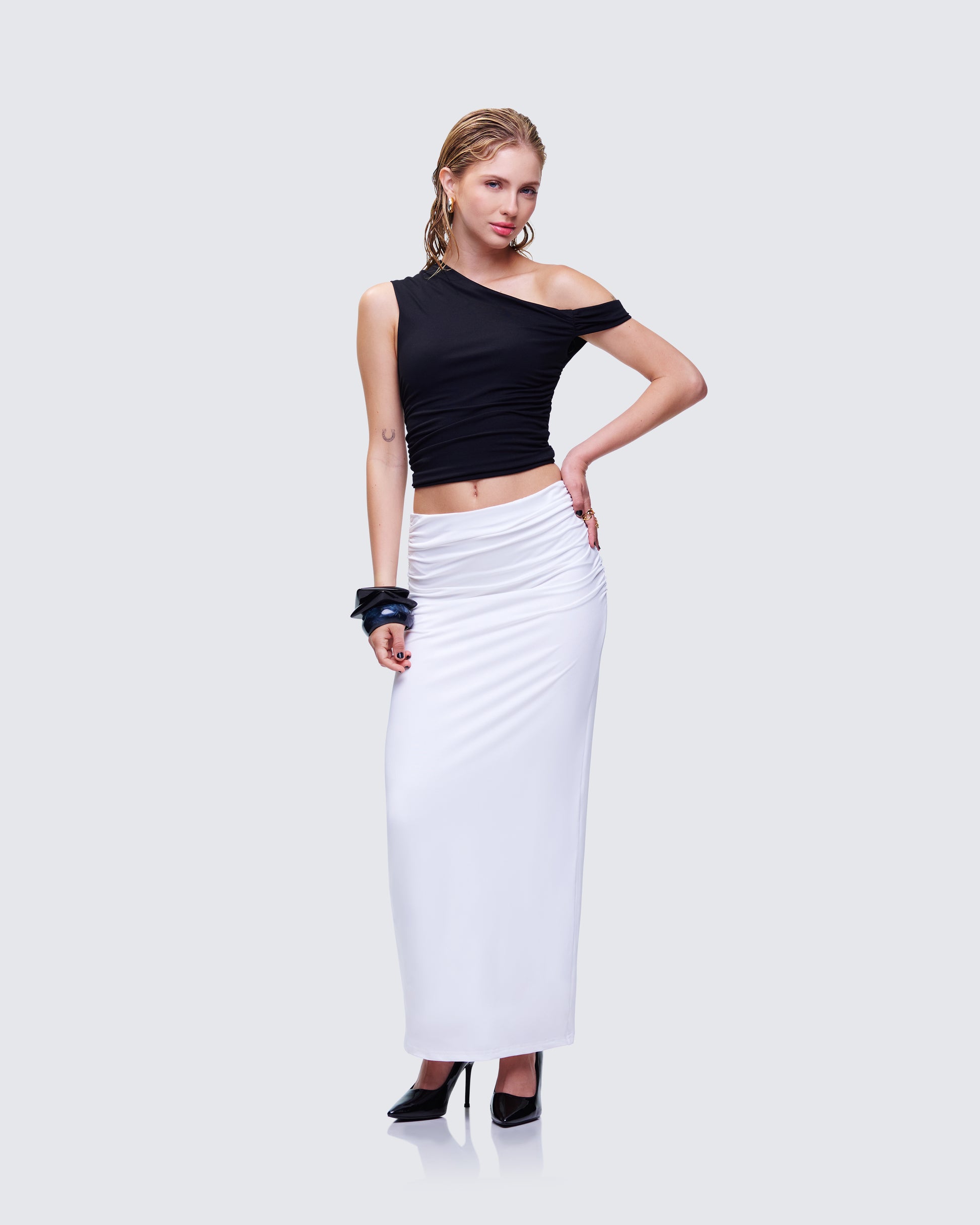 Cerelina White Jersey Maxi Skirt