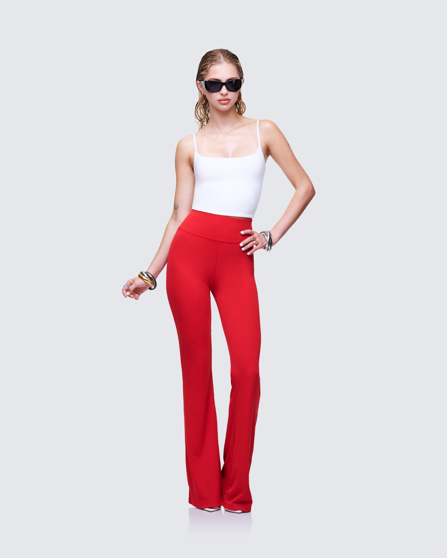 Cambree Red Ribbed Flare Legging
