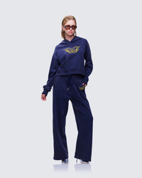 Kamilah Blue Acid Wash Wide Leg Sweat Pant