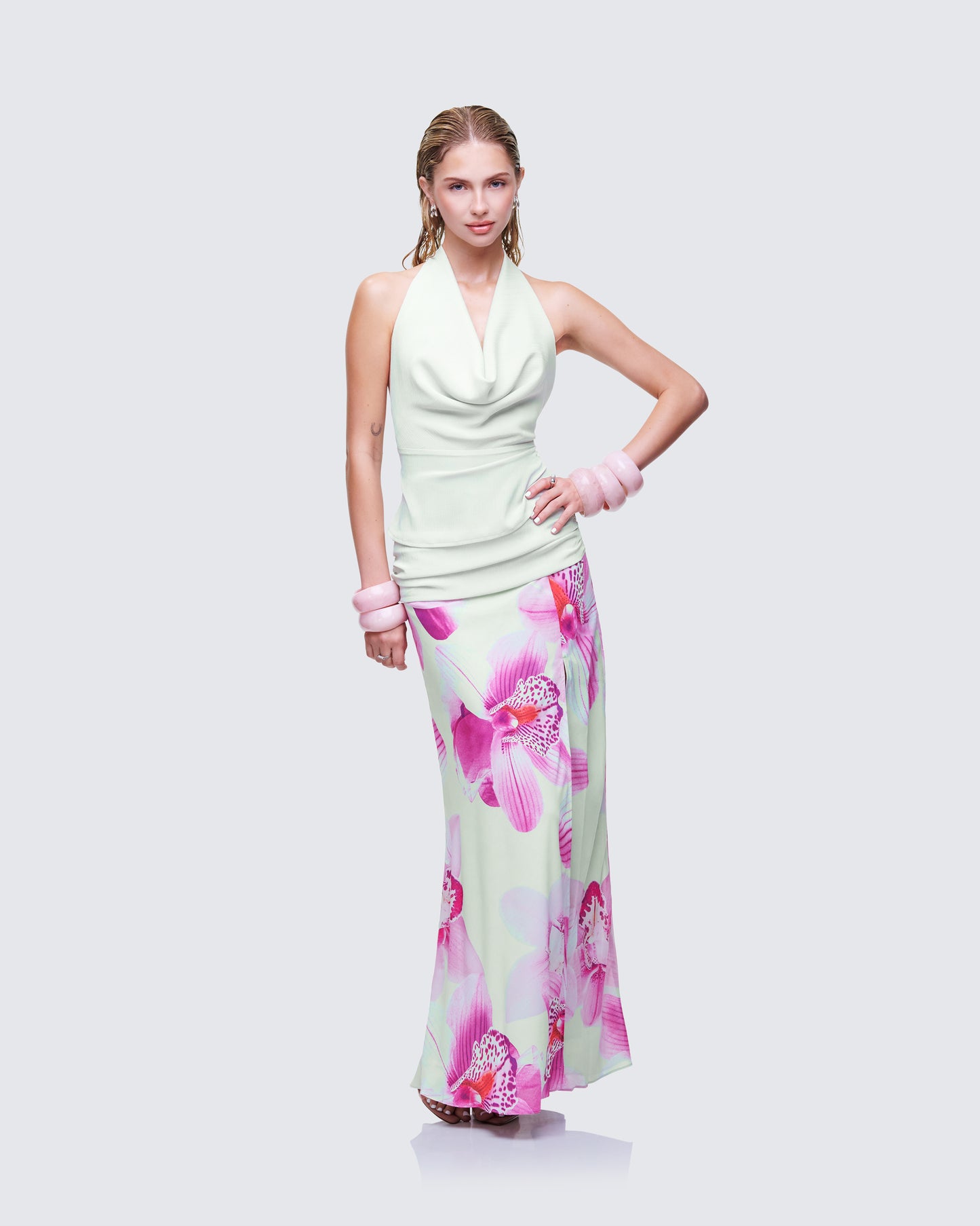 Alexis Printed Green Maxi Skirt