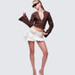 Zefira Ivory Fur Trim Distressed Mini Skirt