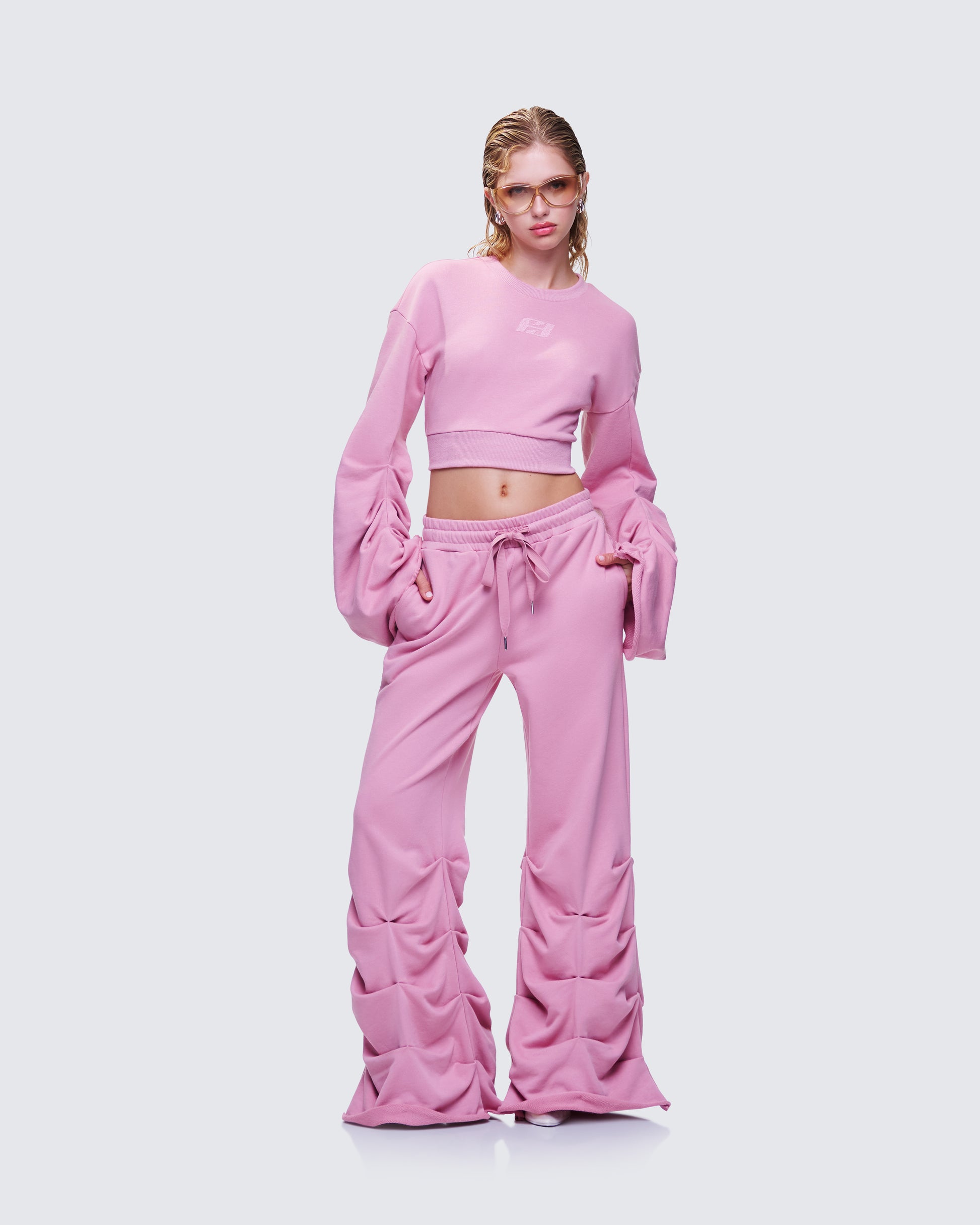 Una Pink Stacked Leg Toggle Sweatpant
