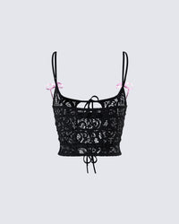 Halsey Black Lace Tie Front Top
