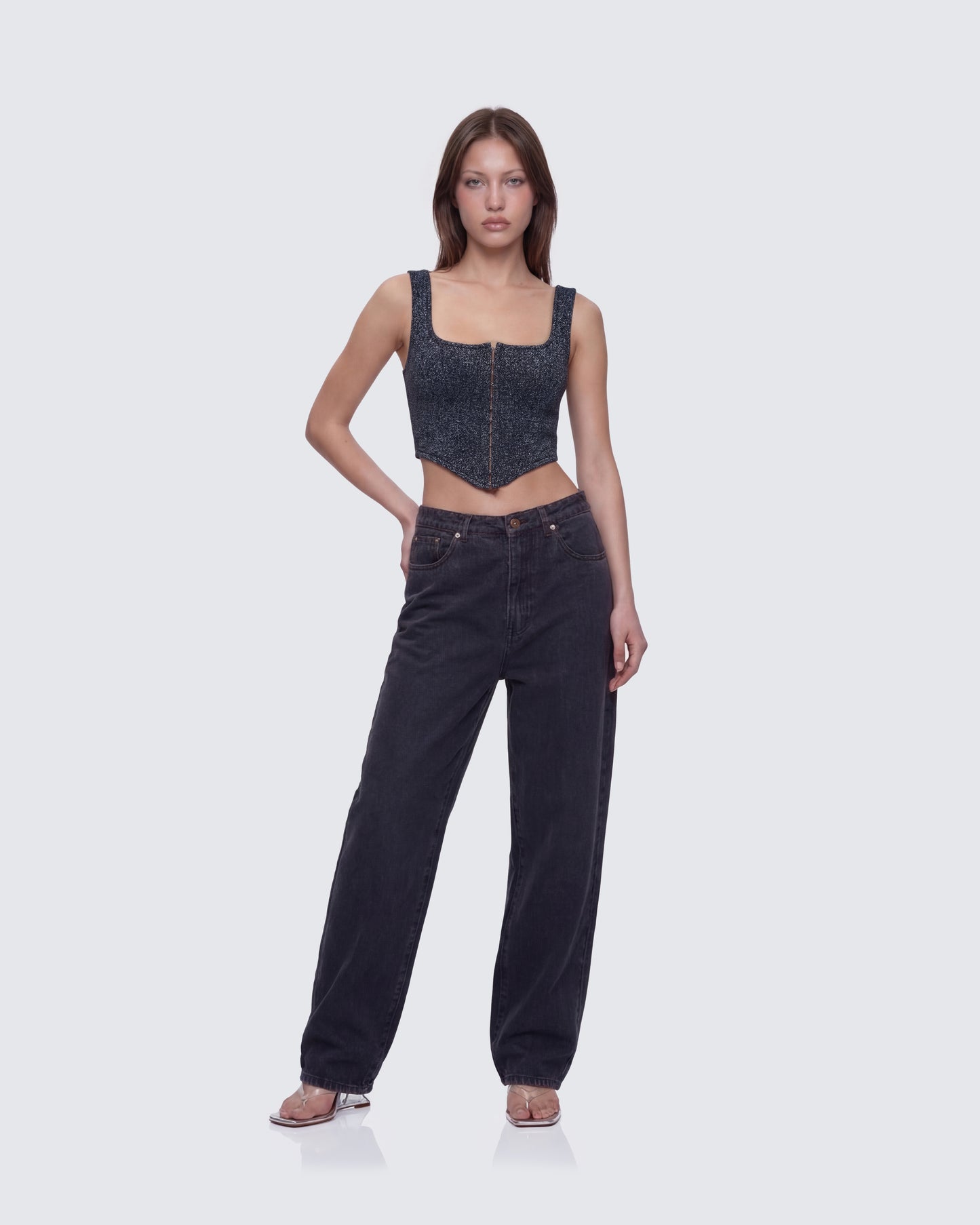 Jarvis Black Metallic Hook & Eye Corset