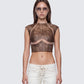 Kano Brown Vegan Leather Cutout Top