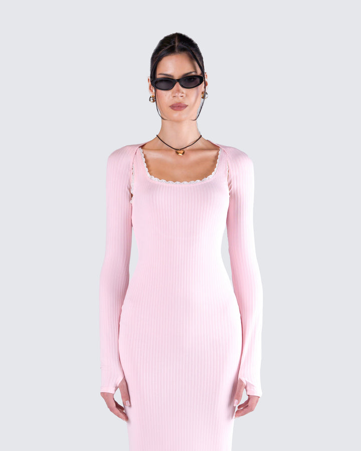 Pink Ribbed Midi Dress - Bodycon Tank Style FINESSE Pink Ribbed Midi Dress - Bodycon Tank Style FINESSE