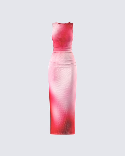 strapless open back dress Caira Chiffon Scarf Maxi Dress / Ombre Dark Pink | Meshki main image 1