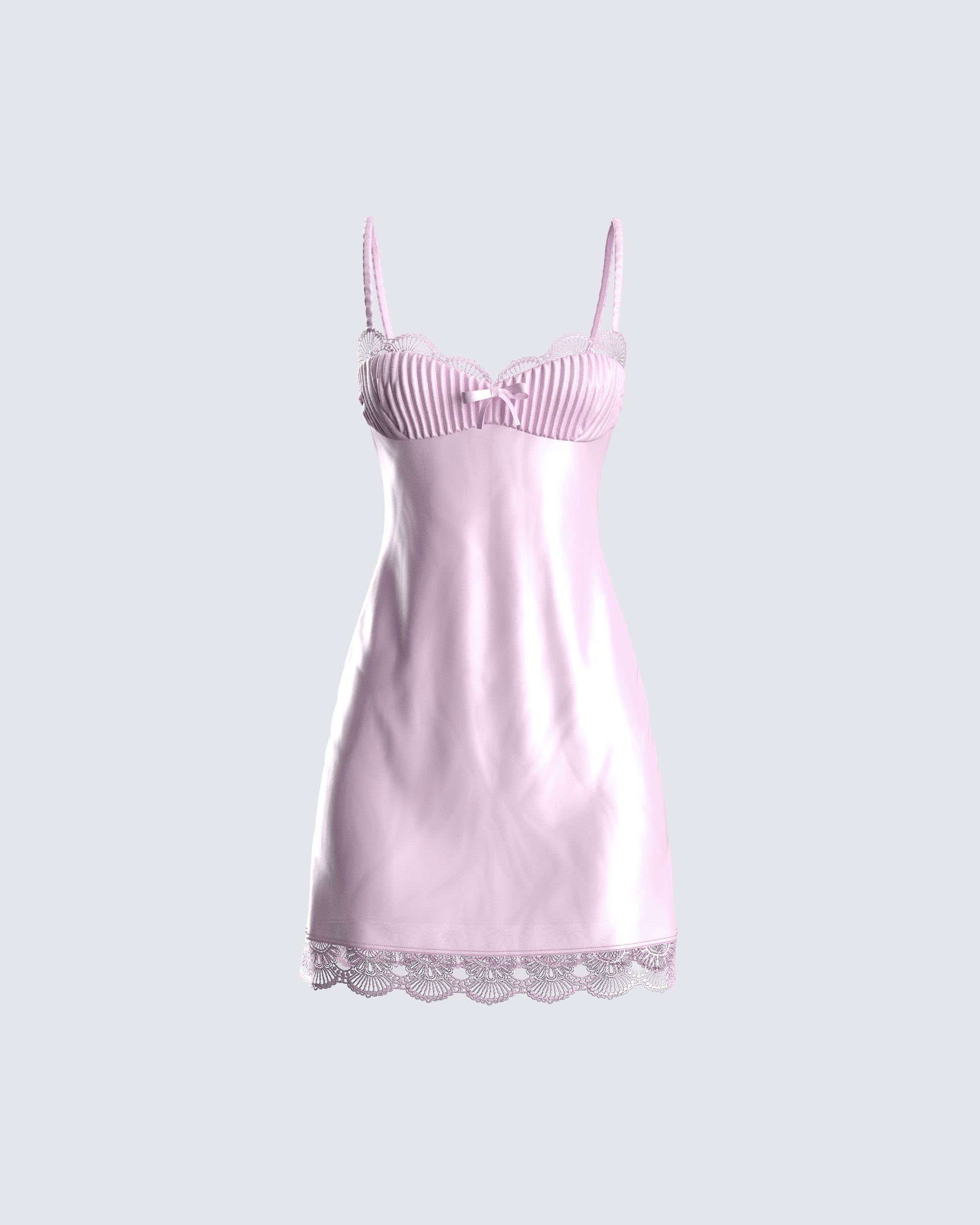 Pink Satin Mini Dress - Lace Trim Slip Dress FINESSE Pink Satin Mini Dress - Lace Trim Slip Dress FINESSE