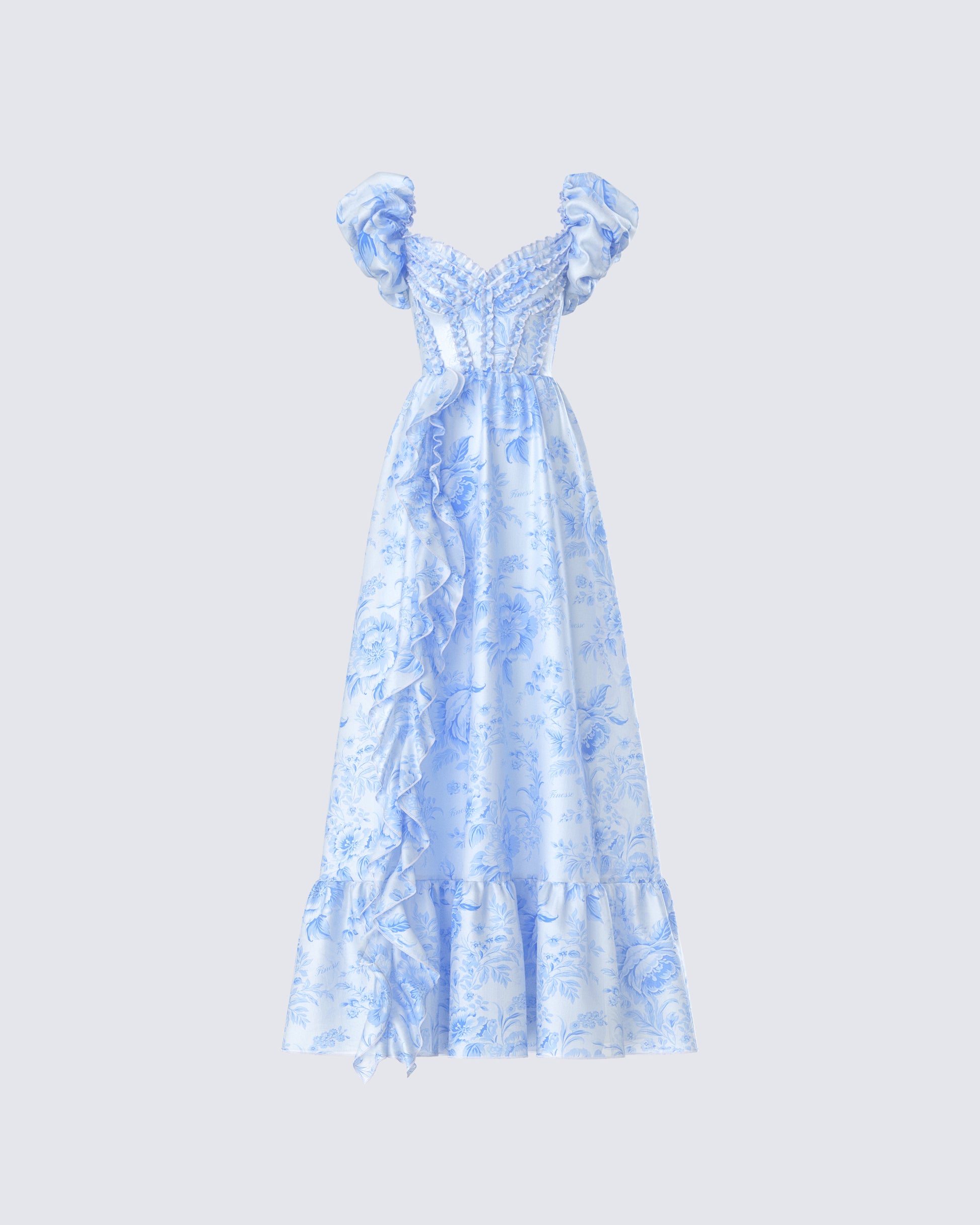 Blue Floral Maxi Dress - Smocked Bodice Ruffled Summer FINESSE Blue Floral Maxi Dress - Smocked Bodice Ruffled Summer FINESSE