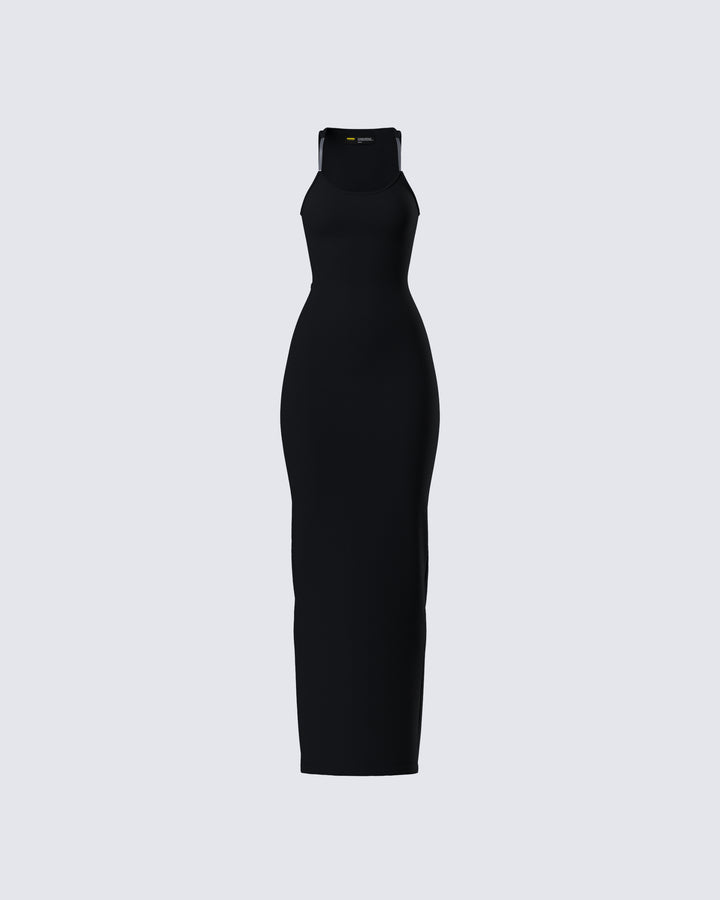 Black Maxi Dress - Bodycon Spaghetti Strap L Black Maxi Dress - Bodycon Spaghetti Strap L