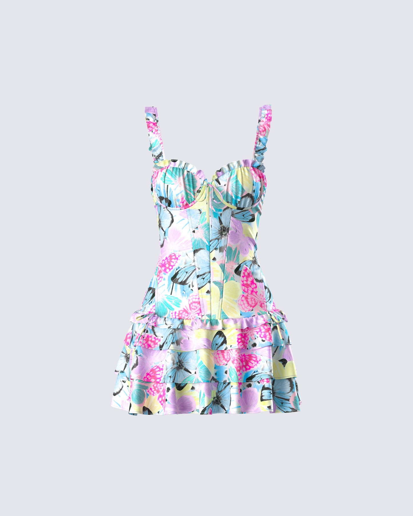 Odelle Printed Satin Ruffle Dress 3d product front