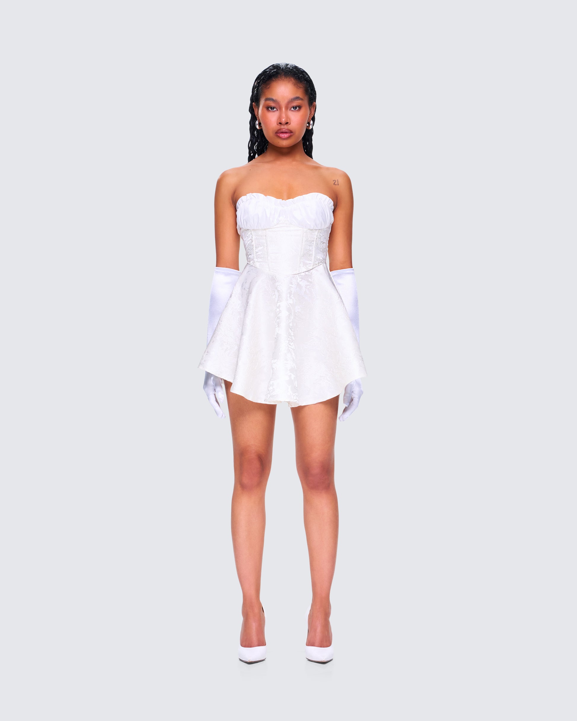 White Strapless Dress Set - Corset Top + Matching Gloves FINESSE White Strapless Dress Set - Corset Top + Matching Gloves FINESSE