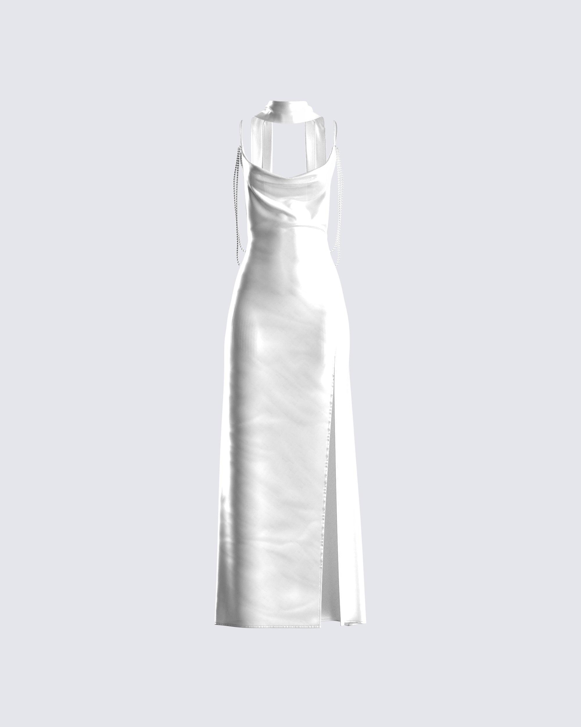 Lucinda White Satin Maxi Dress – FINESSE