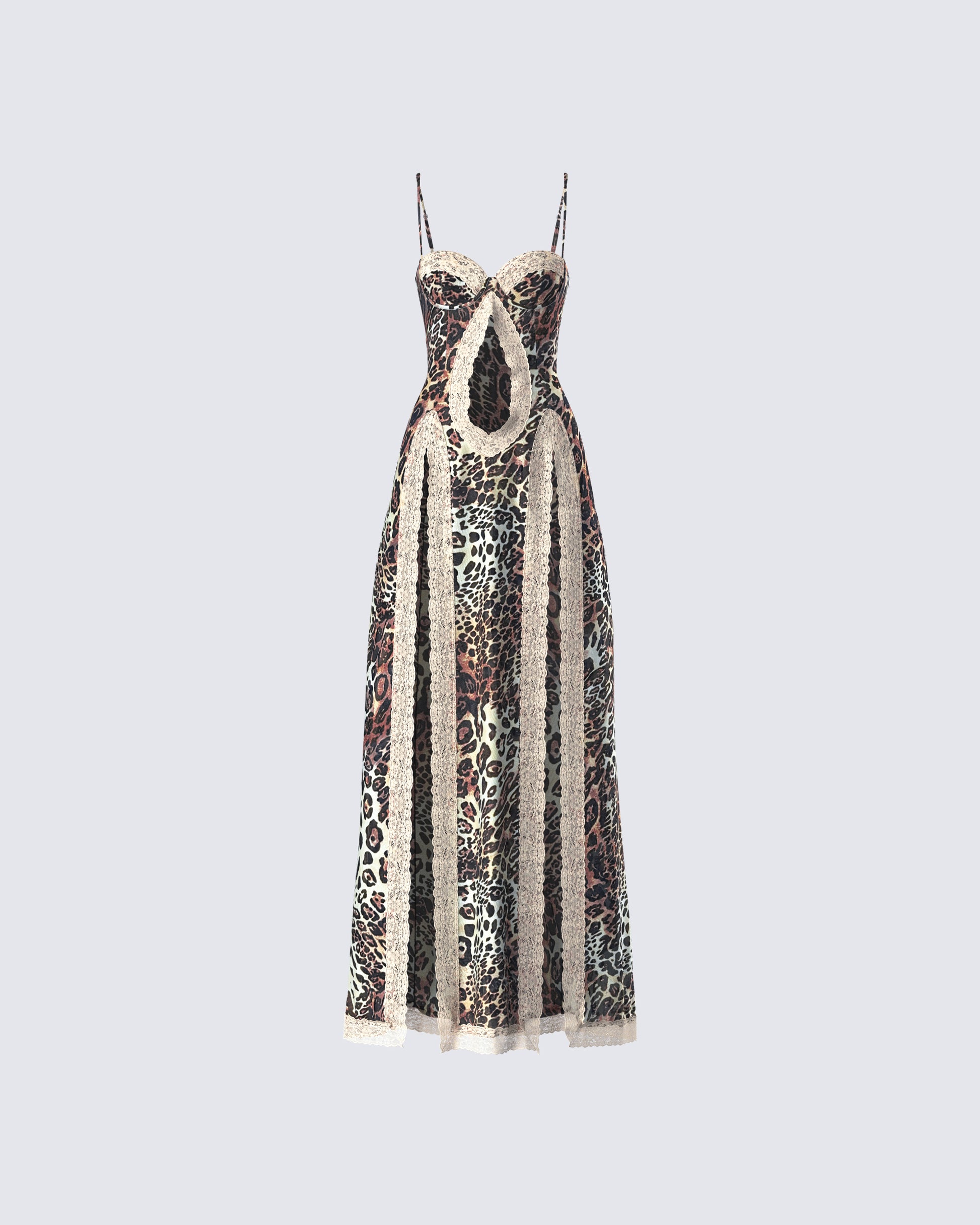 Leopard Print Maxi Dress - Lace Trim Cutout XL Leopard Print Maxi Dress - Lace Trim Cutout XL