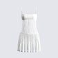 Zera White Lace Pleated Mini Dress