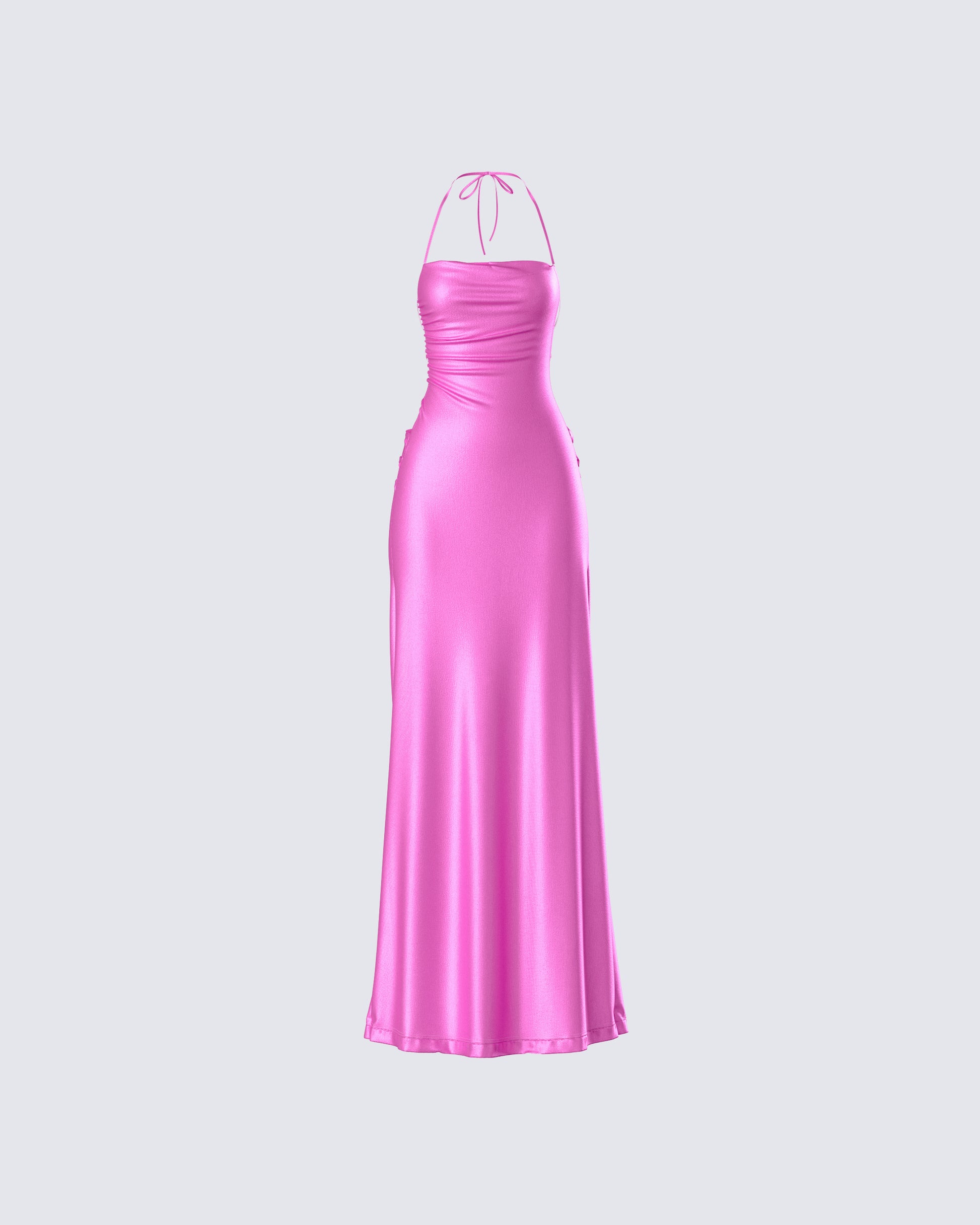 Pink Metallic Halter Gown - Backless Formal Dress FINESSE Pink Metallic Halter Gown - Backless Formal Dress FINESSE