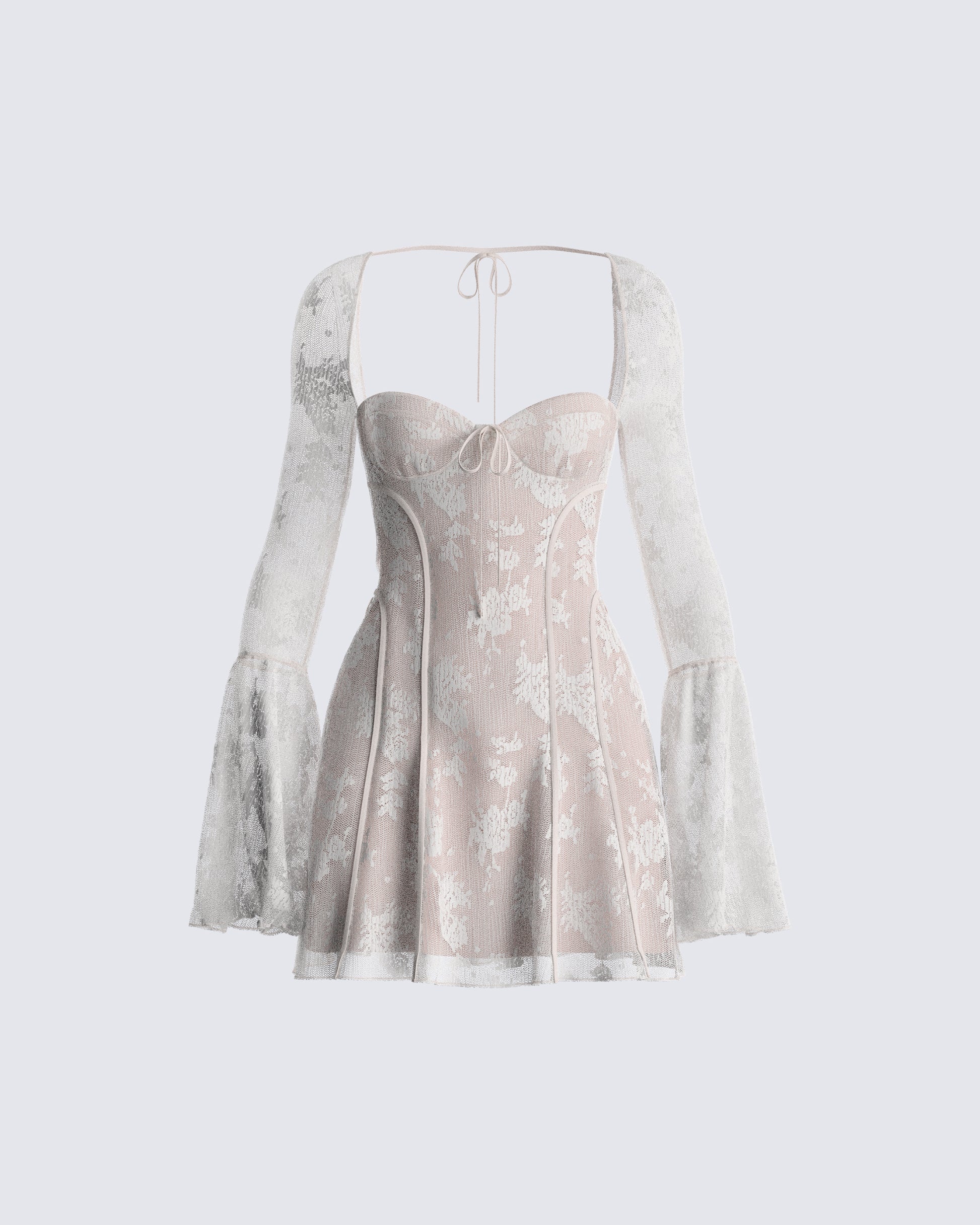 Ivory Lace Mini Dress - Bell Sleeve Corset Bustier FINESSE Ivory Lace Mini Dress - Bell Sleeve Corset Bustier FINESSE