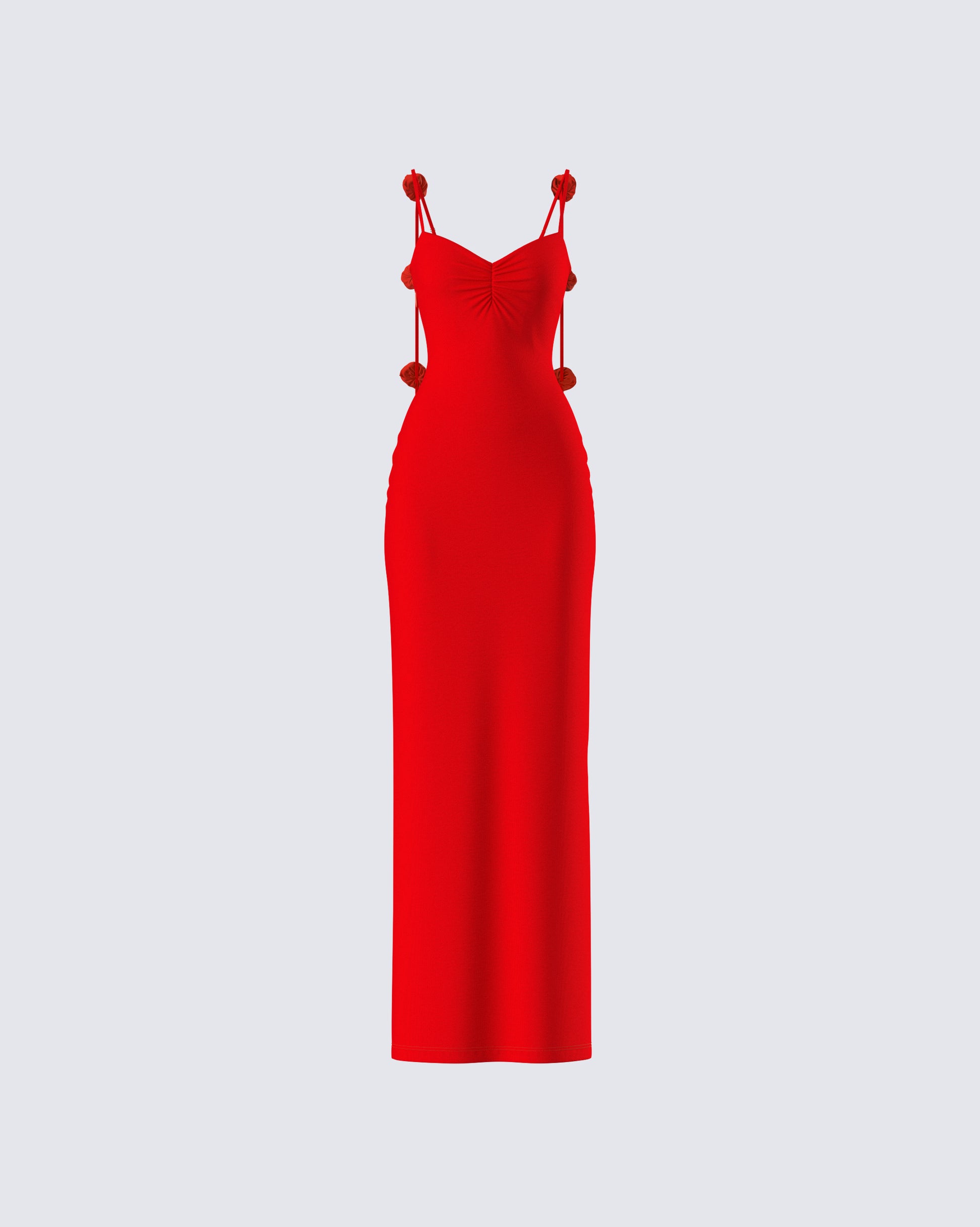 Red Cutout Maxi Dress - Bodycon Side Tie Detail FINESSE Red Cutout Maxi Dress - Bodycon Side Tie Detail FINESSE