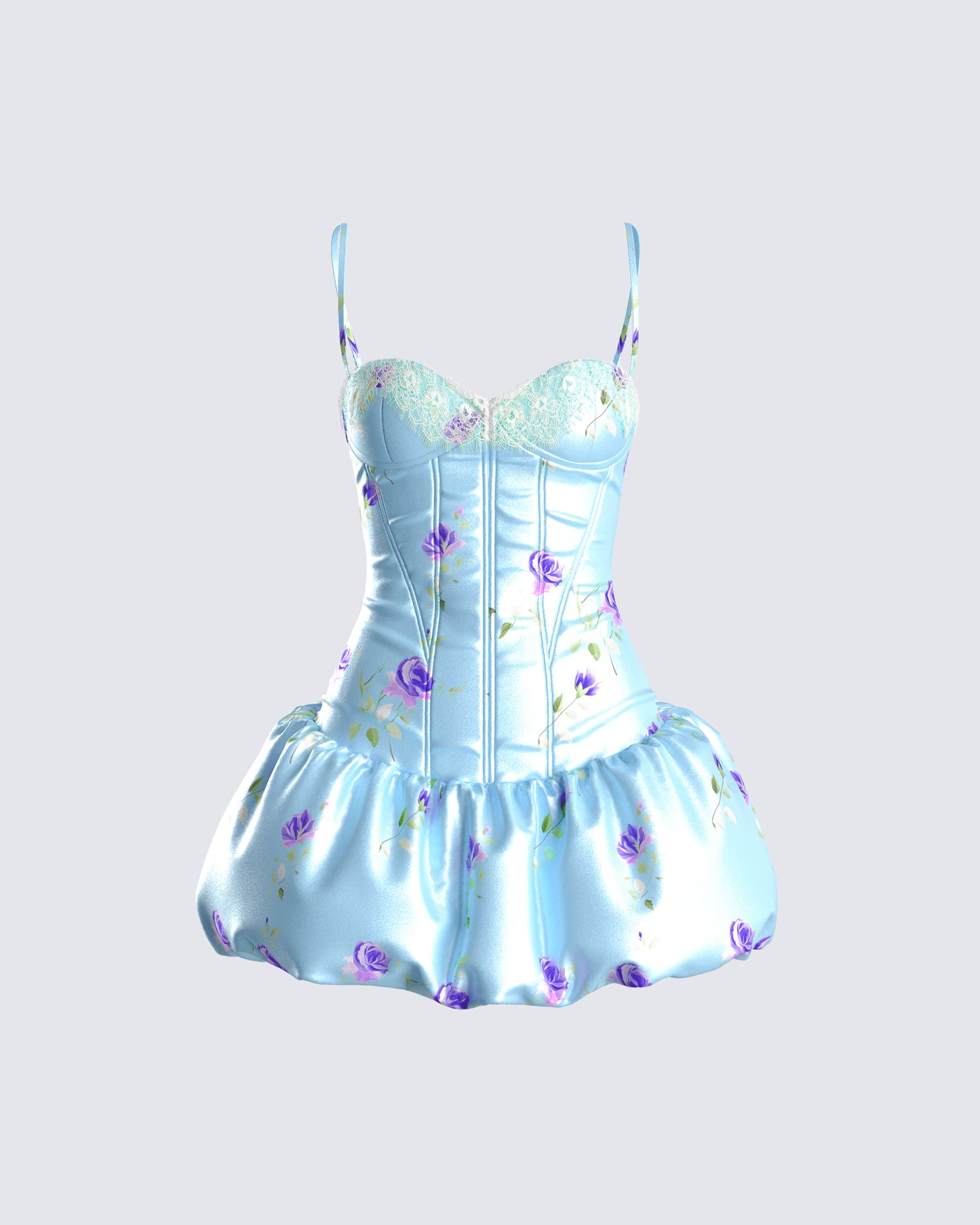 Tif Blue Satin Floral Bubble Dress