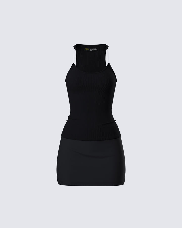 Black Ribbed Tank Top - Fitted Racerback FINESSE Black Ribbed Tank Top - Fitted Racerback FINESSE