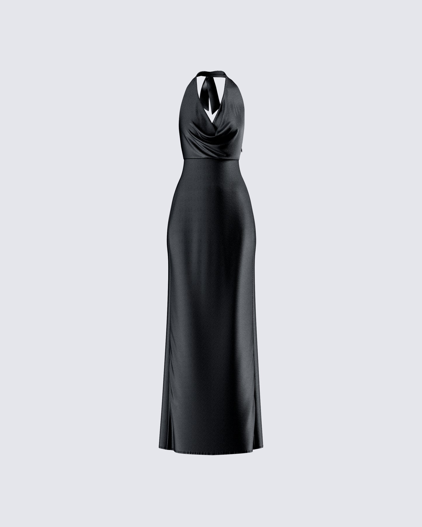 Black Satin Halter Maxi Dress - Cowl Neck Evening Gown FINESSE Black Satin Halter Maxi Dress - Cowl Neck Evening Gown FINESSE