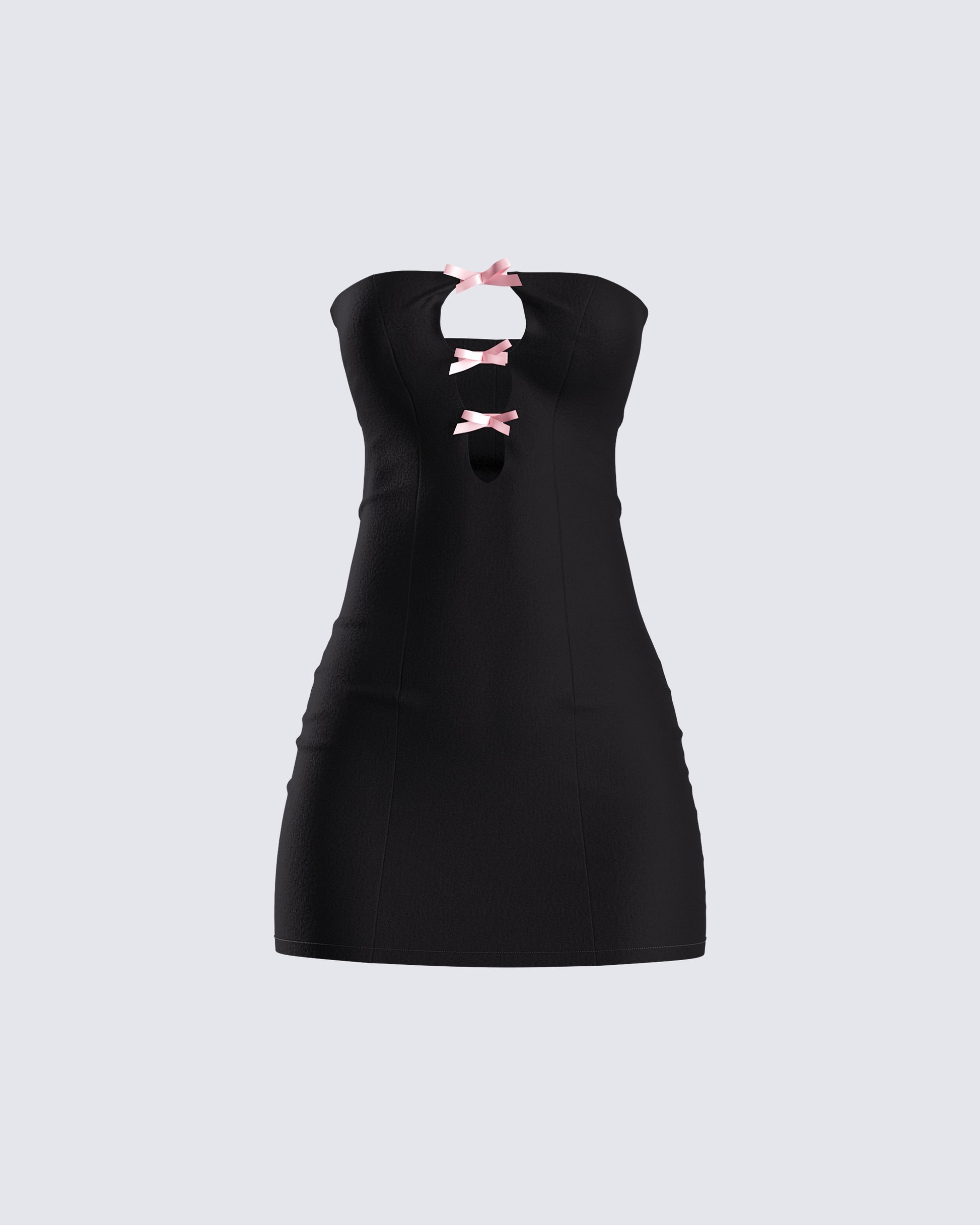 Black Strapless Mini Dress - Pink Bow Details Party FINESSE Black Strapless Mini Dress - Pink Bow Details Party FINESSE