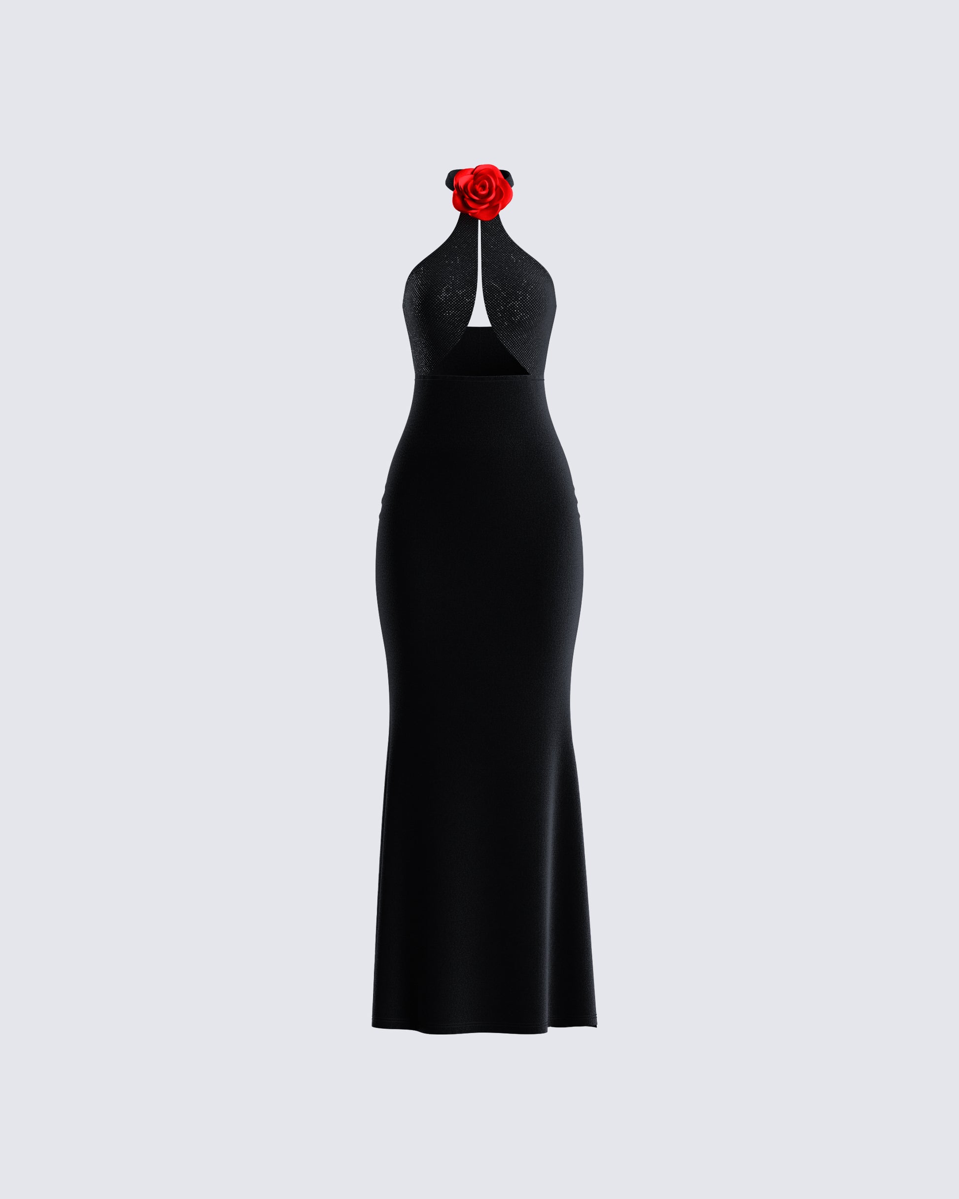 Black Velvet Gown - Halter Neck Rhinestone Evening Dress FINESSE Black Velvet Gown - Halter Neck Rhinestone Evening Dress FINESSE