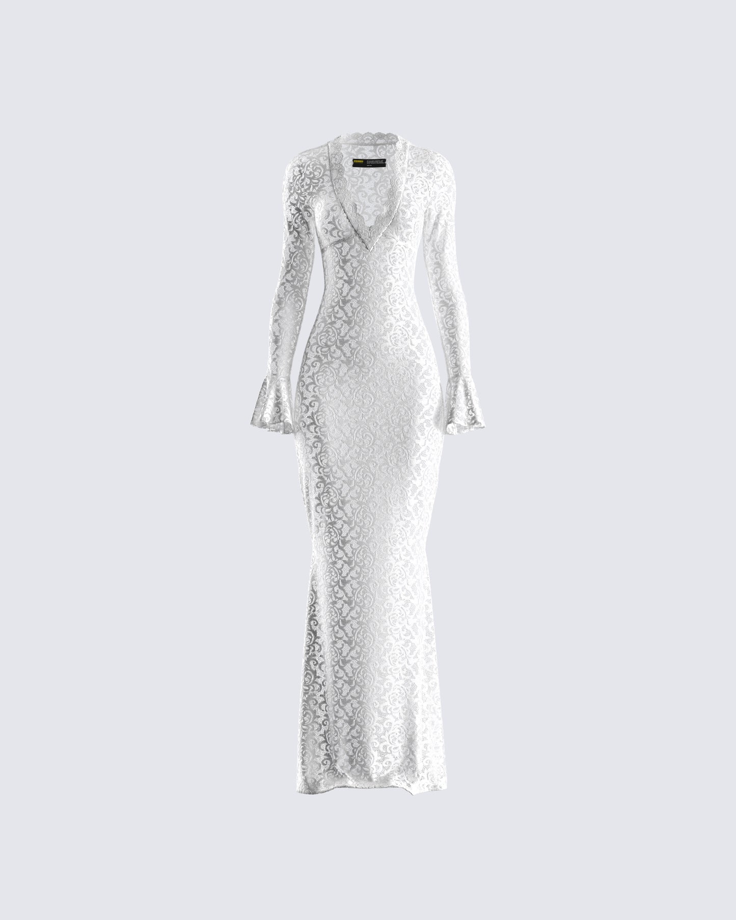 White Lace Maxi Dress - Long Sleeve V-Neck Formal FINESSE White Lace Maxi Dress - Long Sleeve V-Neck Formal FINESSE