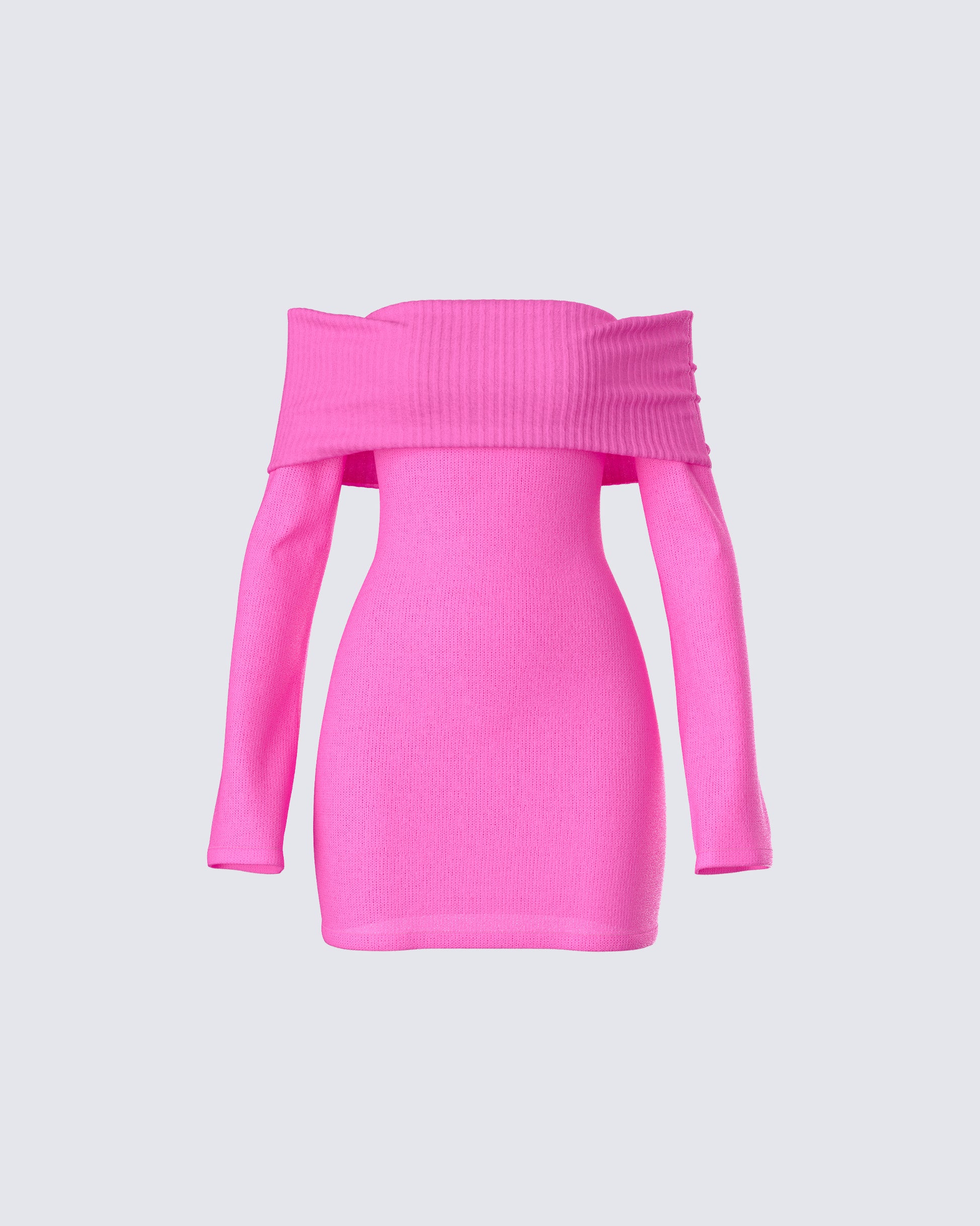 Pink Off-Shoulder Mini Dress - Ribbed Knit Bodycon FINESSE Pink Off-Shoulder Mini Dress - Ribbed Knit Bodycon FINESSE