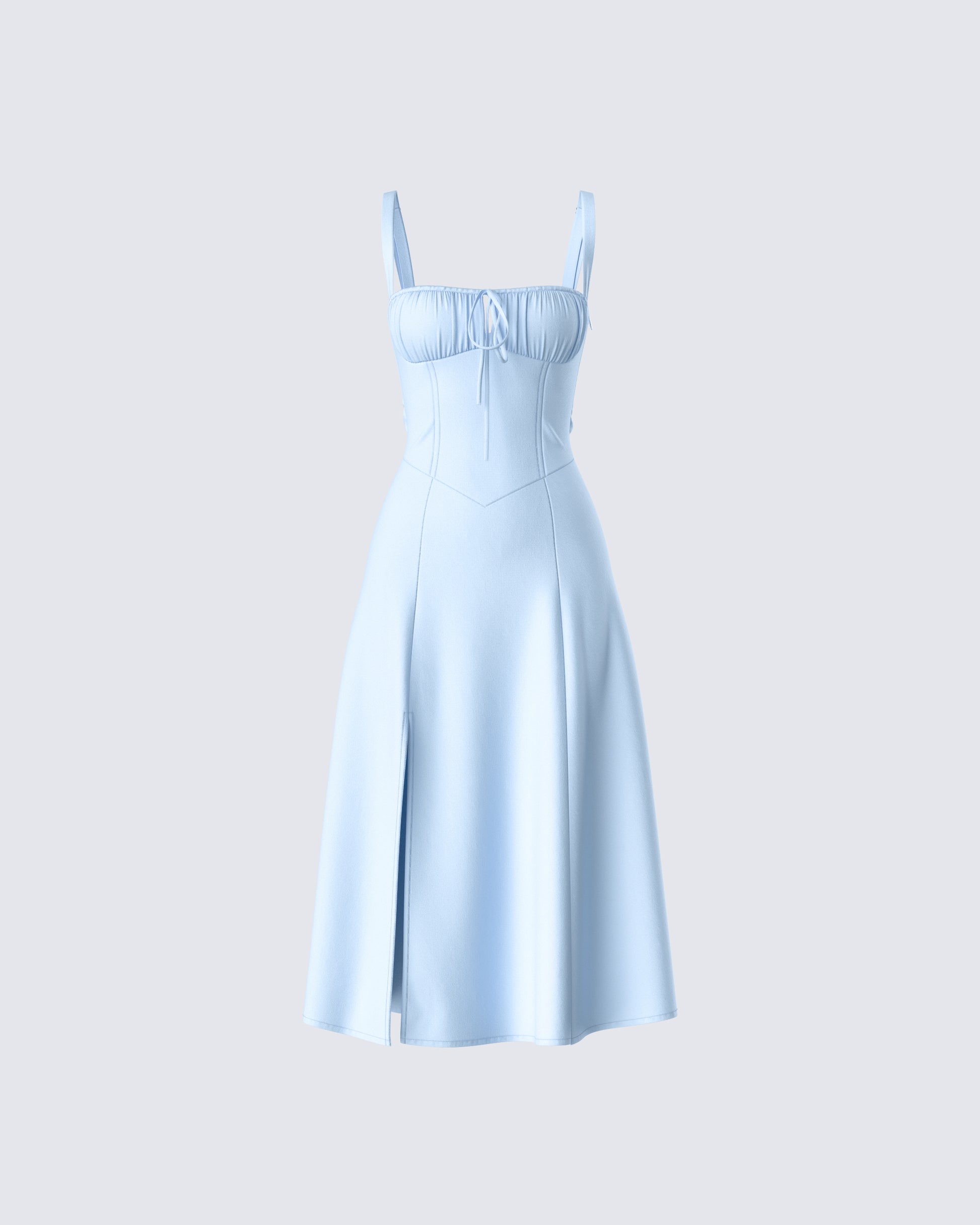 Blue Satin Midi Dress - Corset Bustier A-Line FINESSE Blue Satin Midi Dress - Corset Bustier A-Line FINESSE