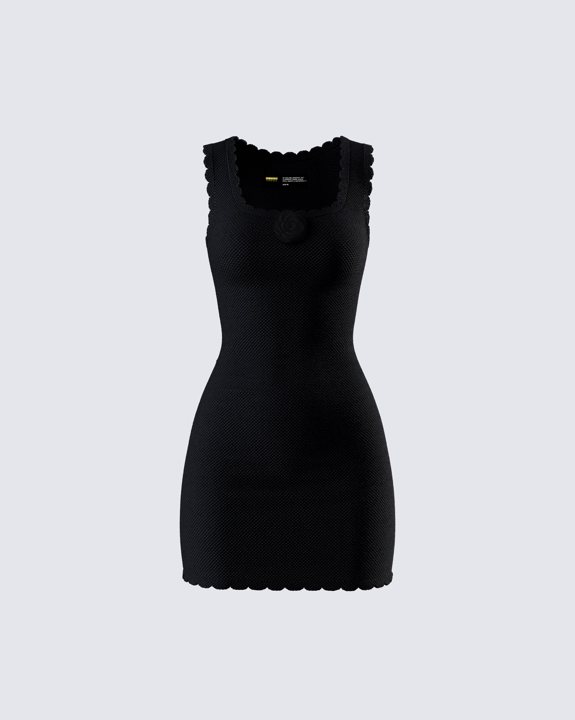 Black Mini Dress - Scalloped Hem Bodycon Knit FINESSE Black Mini Dress - Scalloped Hem Bodycon Knit FINESSE