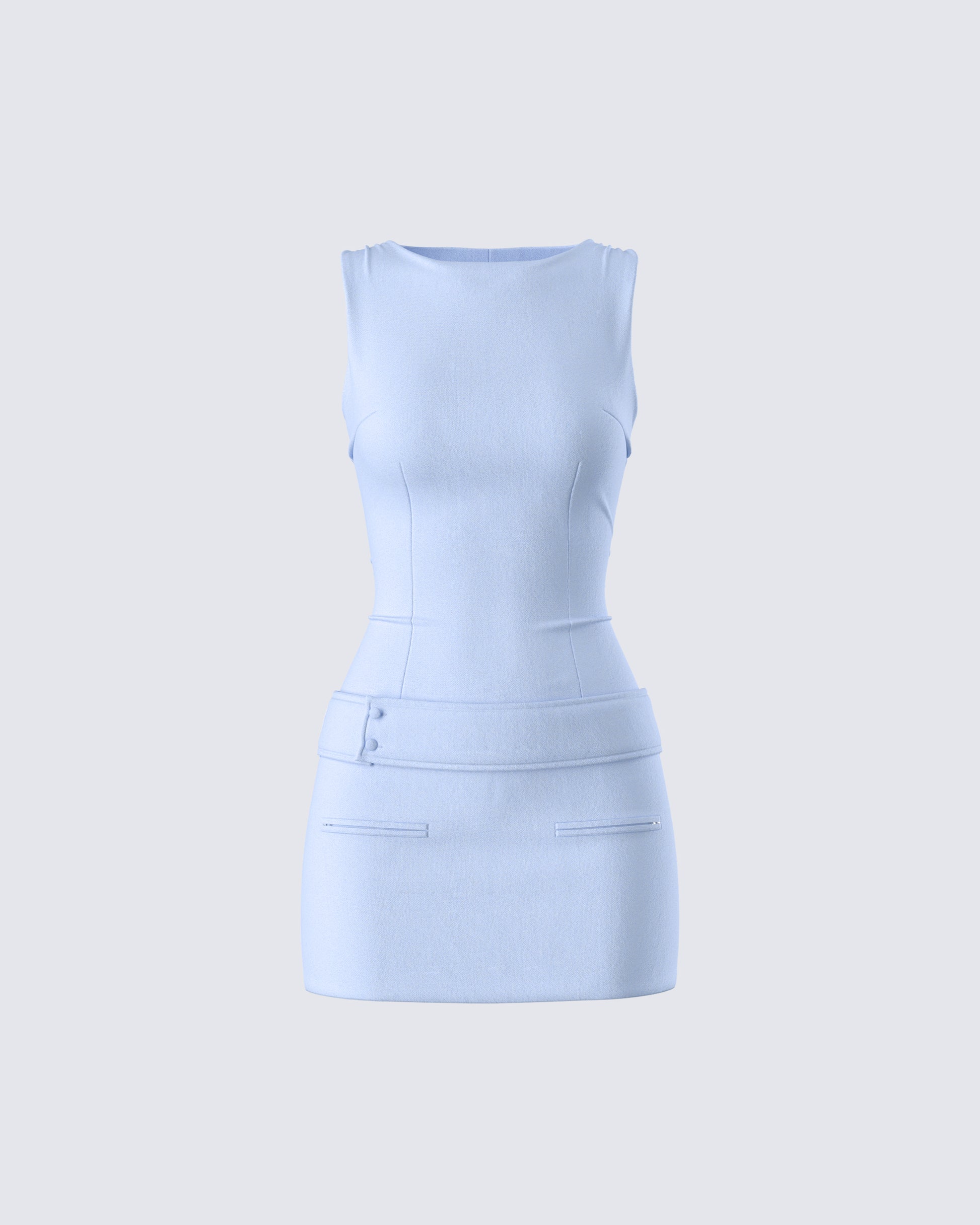 Blue Mini Dress - Sleeveless Belted Cocktail Party FINESSE Blue Mini Dress - Sleeveless Belted Cocktail Party FINESSE