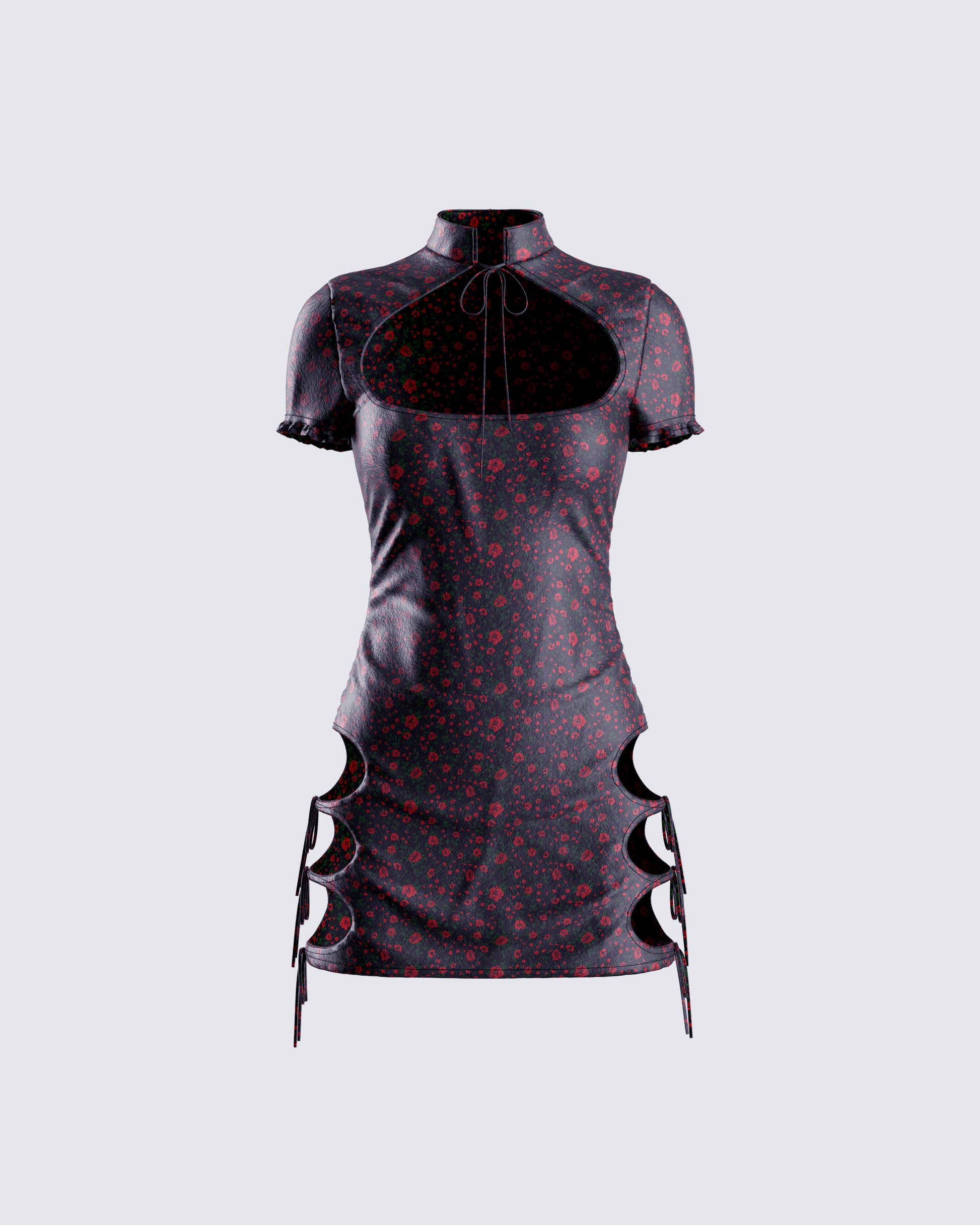 chinese satin mini dress Black Floral Satin Mini Dress