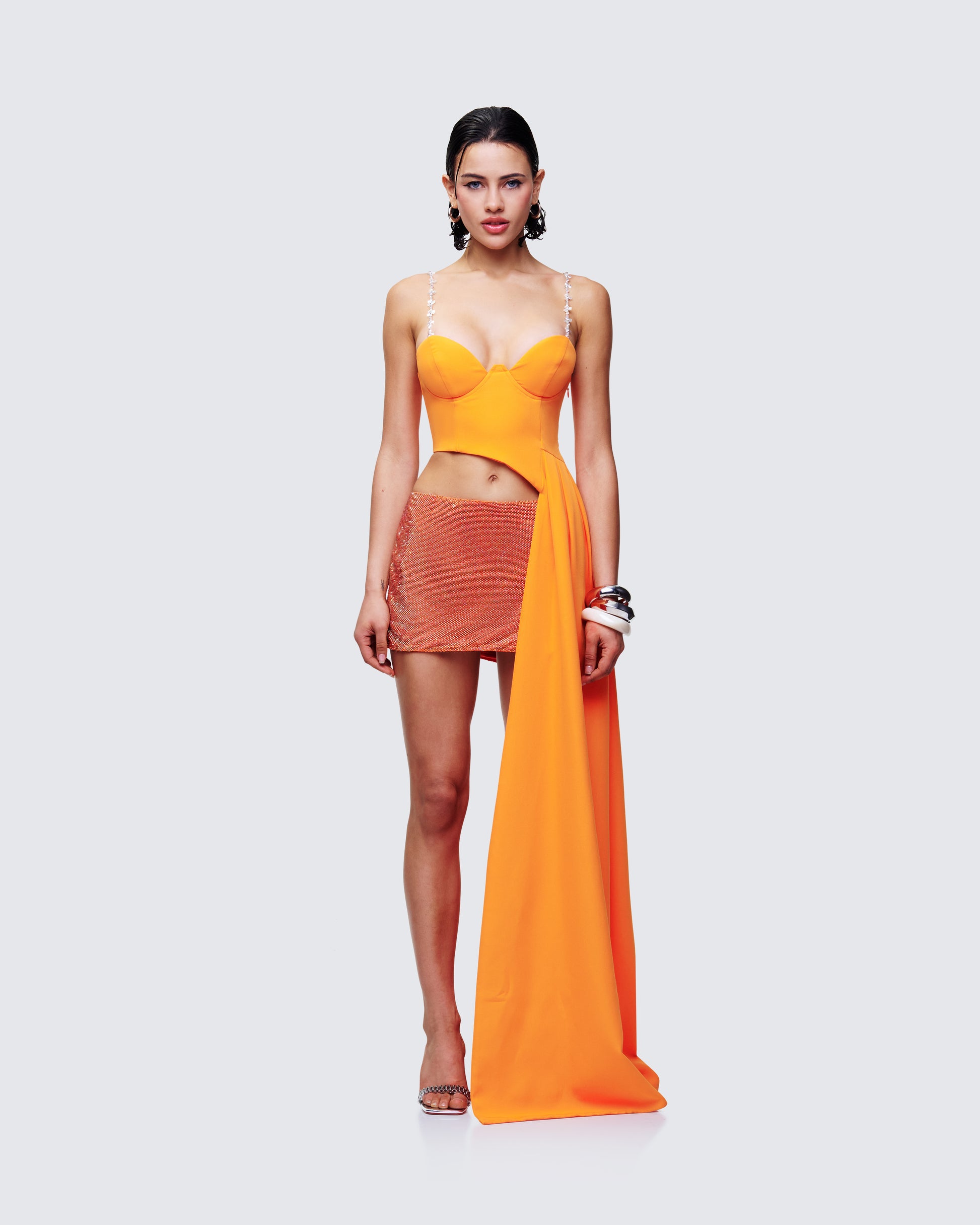 Bellamy Orange Asymmetric Top model front